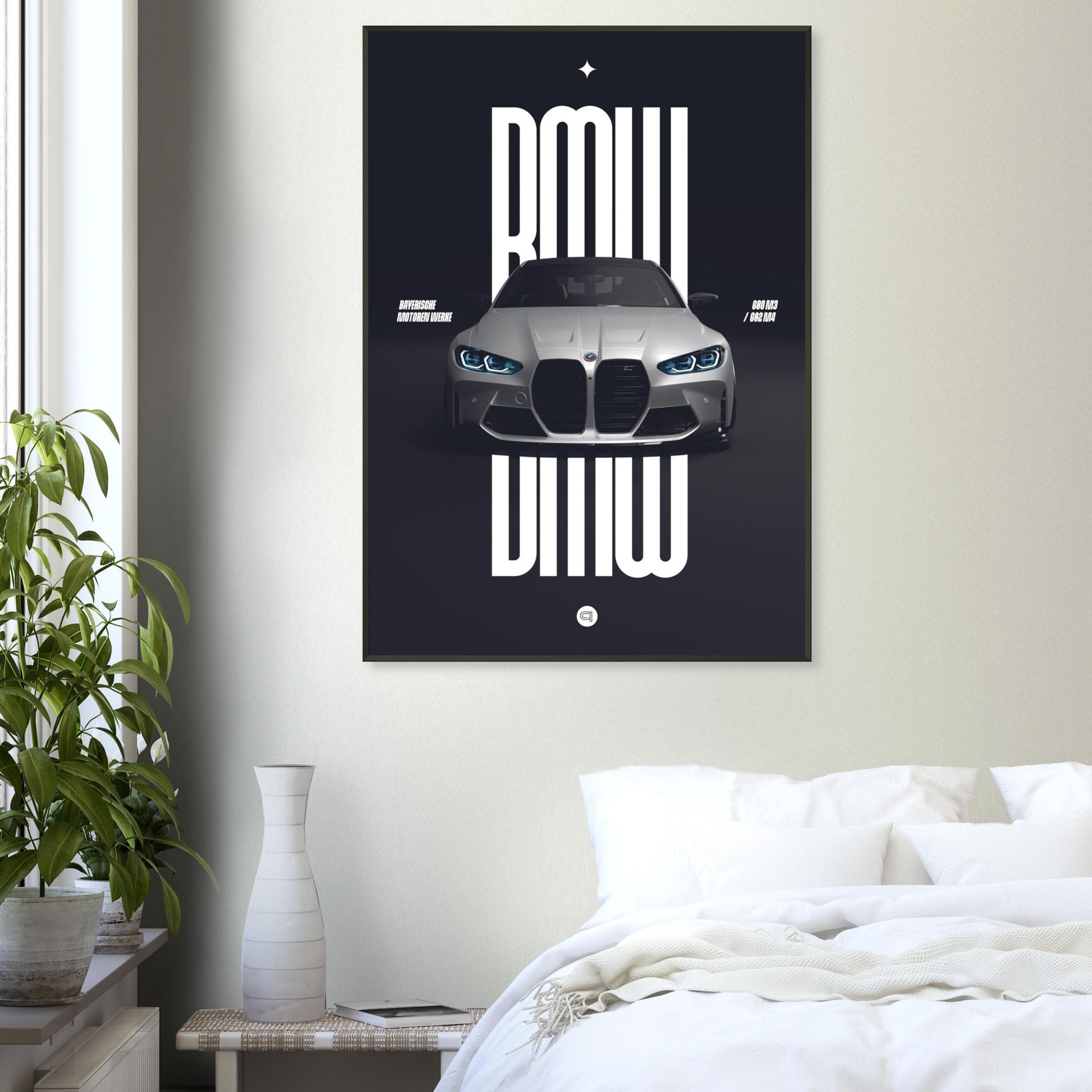 Framed Car Poster - BMW G80 M3 / G82 M4 Bumper - White