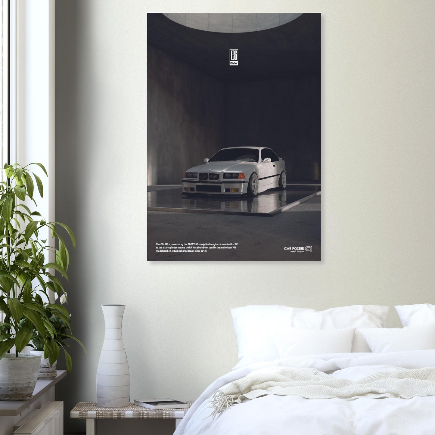 Car Poster - BMW E36 M3 - White