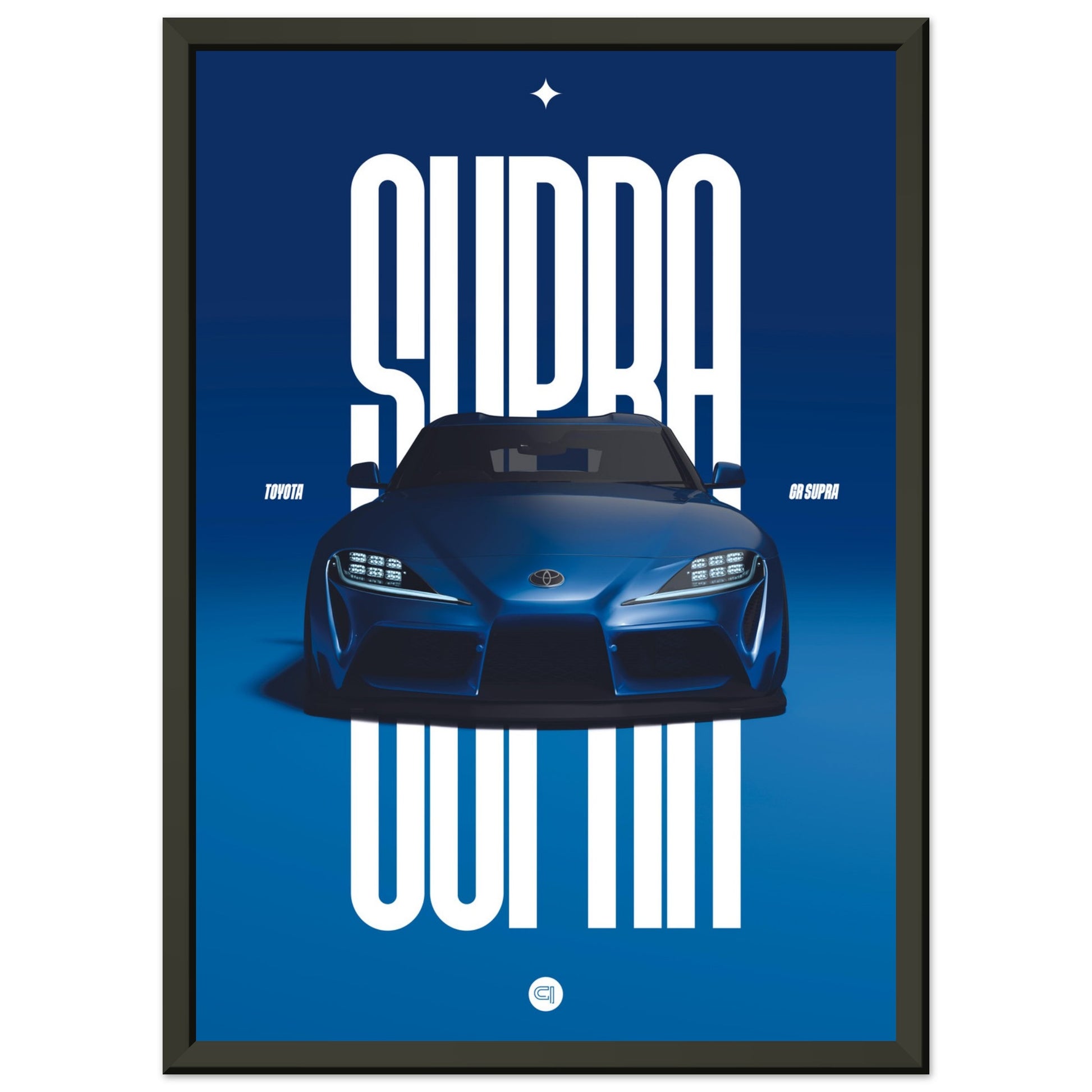 Framed Car Poster - Toyota GR Supra Bumper - Blue