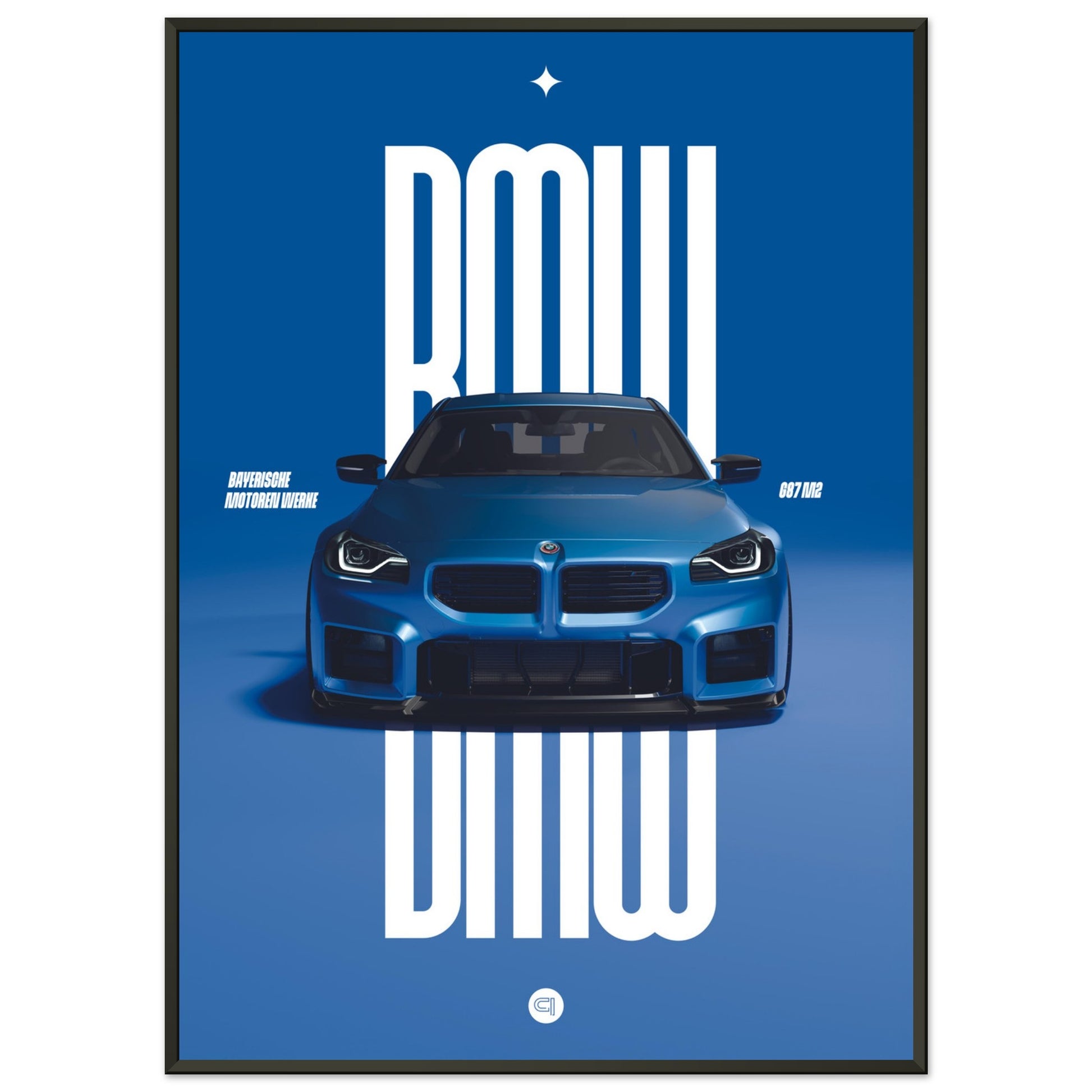 Framed Car Poster - BMW G87 M2 - Blue