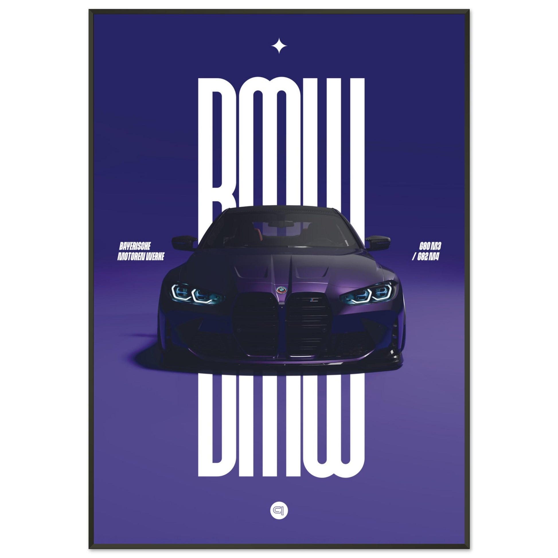 Framed Car Poster - BMW G80 M3 / G82 M4 Bumper - Darkpurple