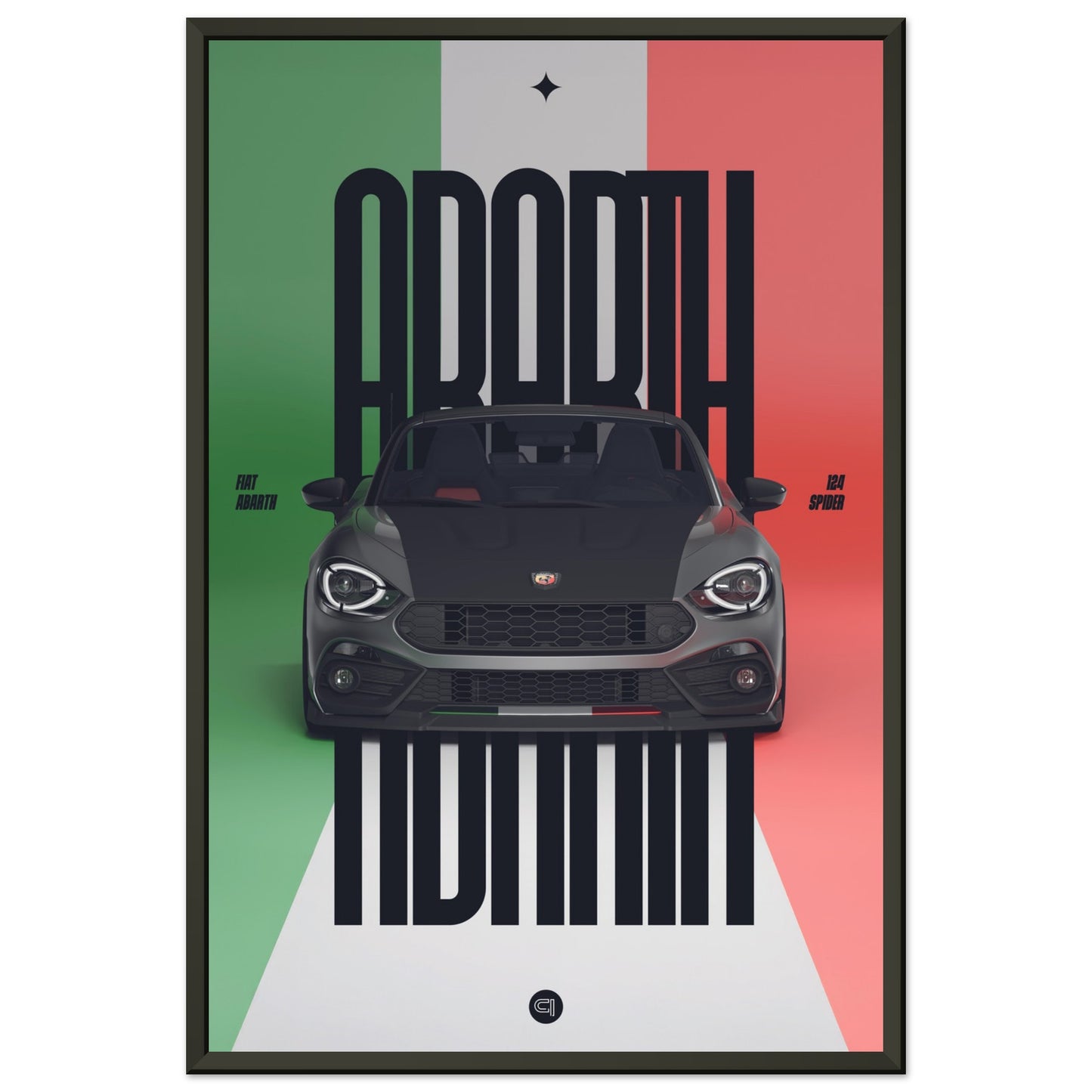 Framed Car Poster - Fiat Abarth 124 Spider - Italy black typo