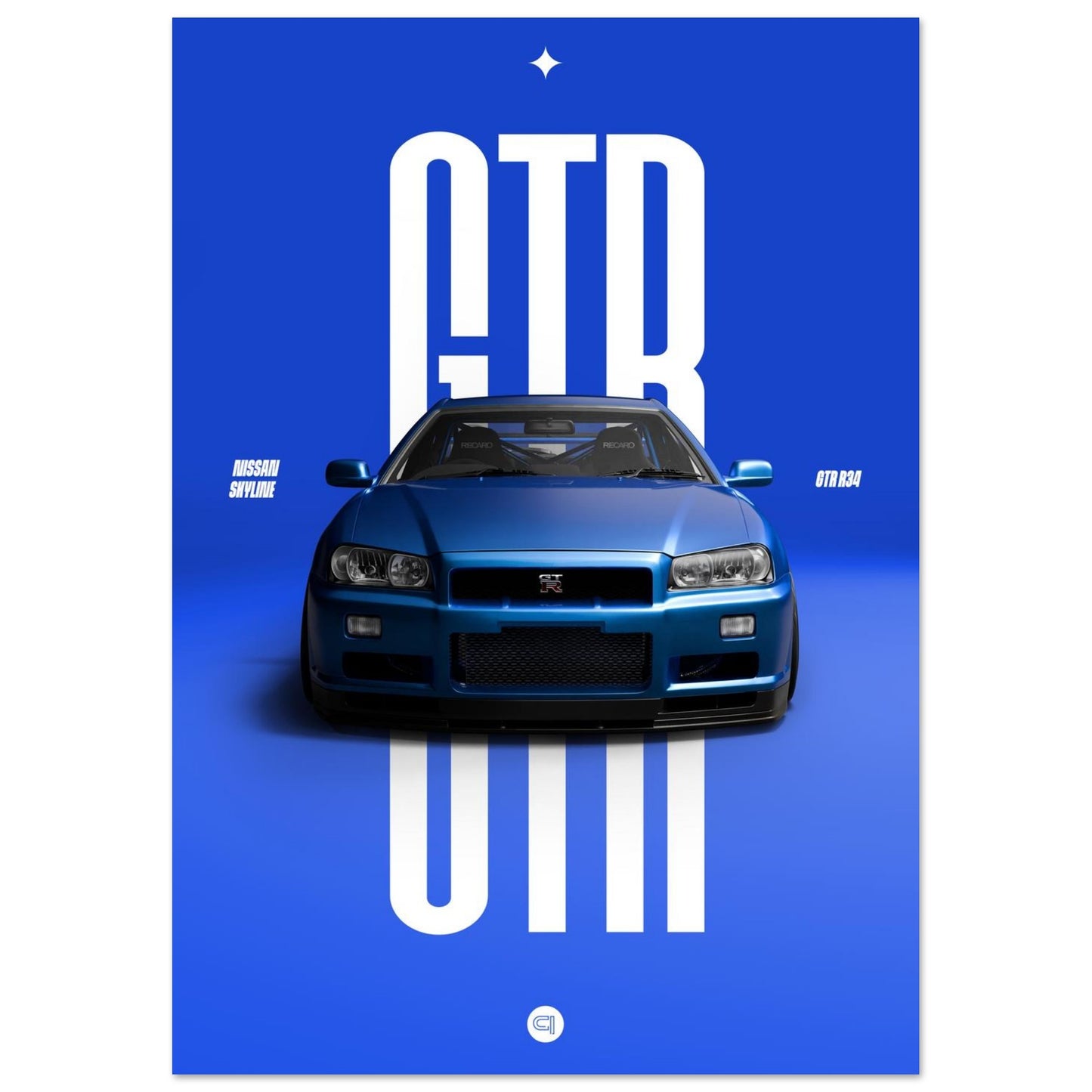Car Poster - Nissan Skyline GTR R34 - Blue