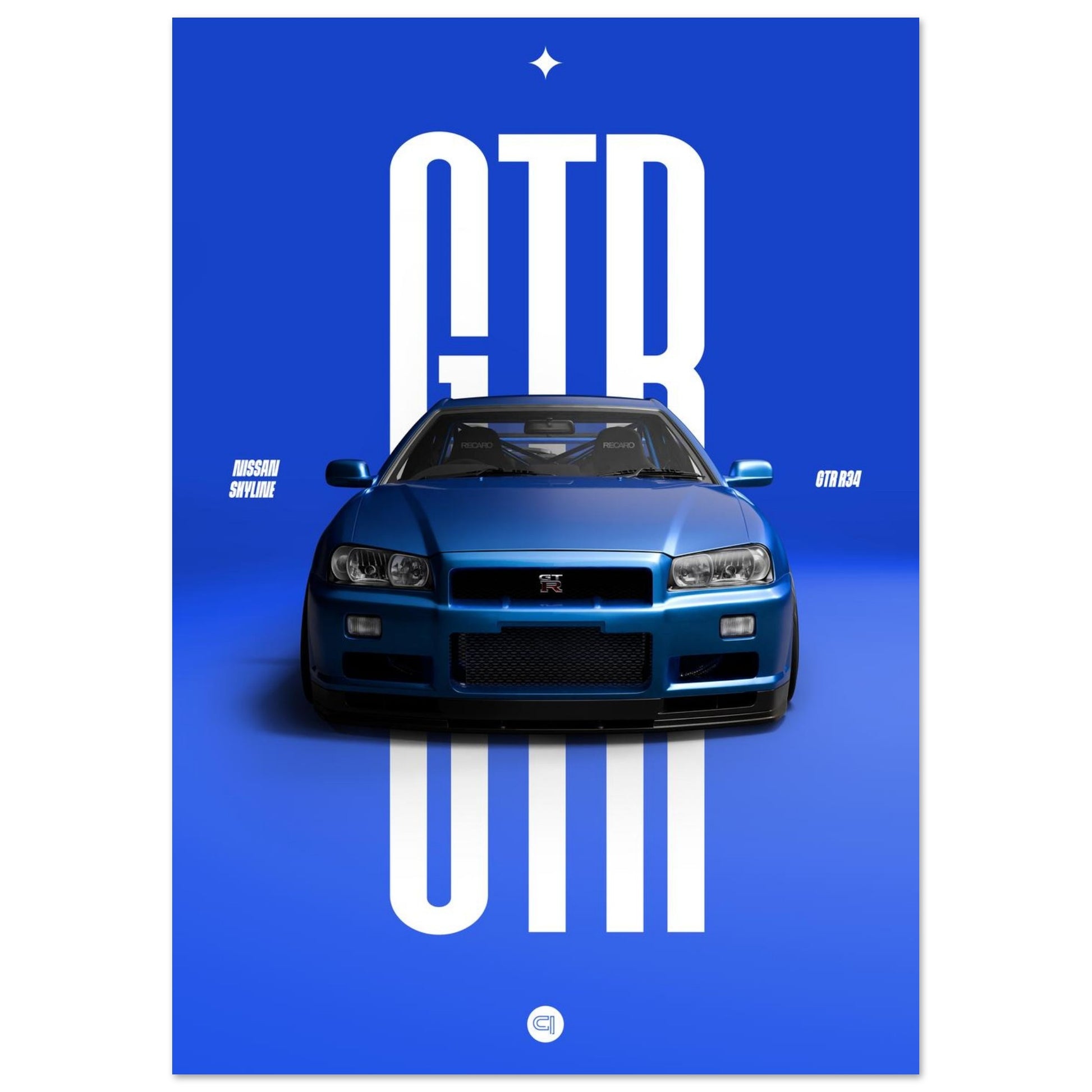 Car Poster - Nissan Skyline GTR R34 - Blue