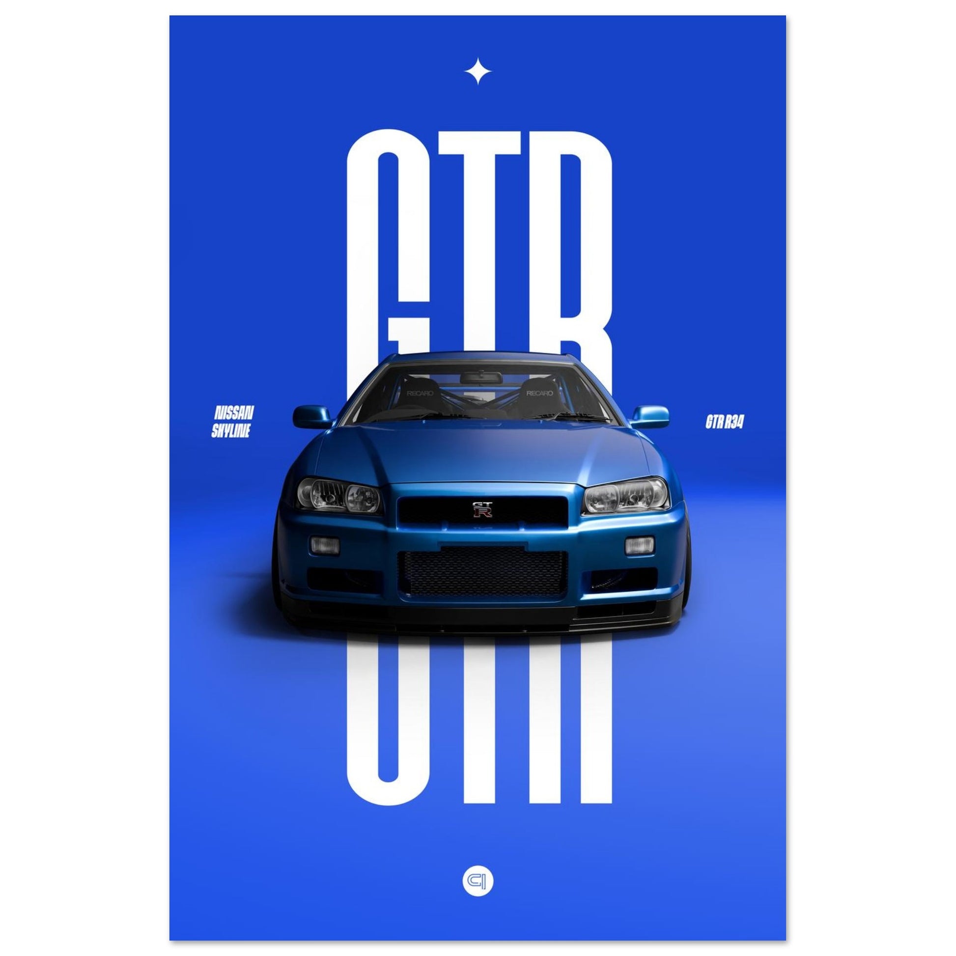 Car Poster - Nissan Skyline GTR R34 - Blue