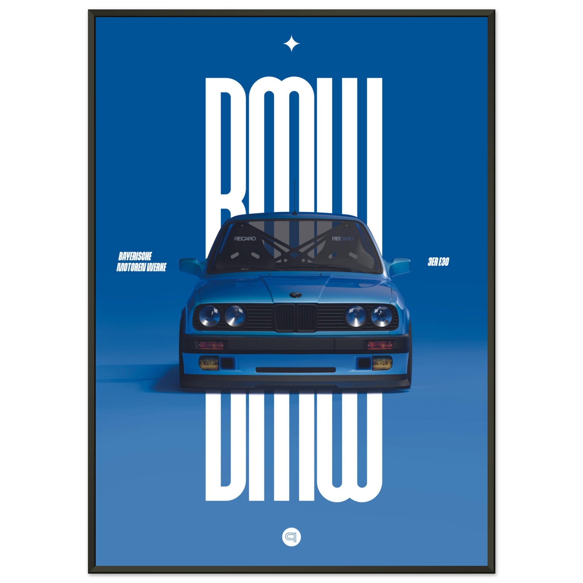 ´Framed Car Poster - BMW E30 - Blue