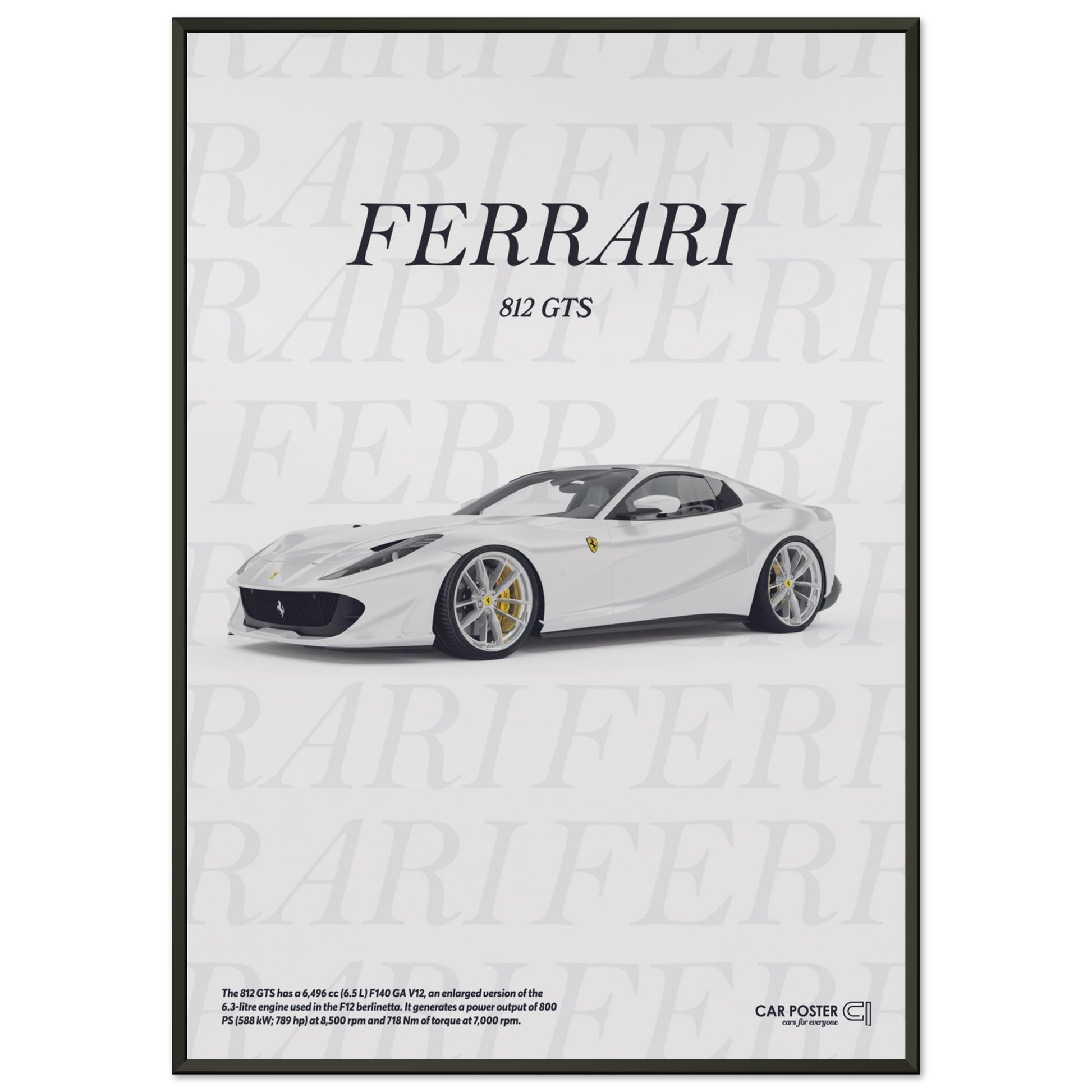 Framed Car Poster - Ferrari 812 GTS Typography - White
