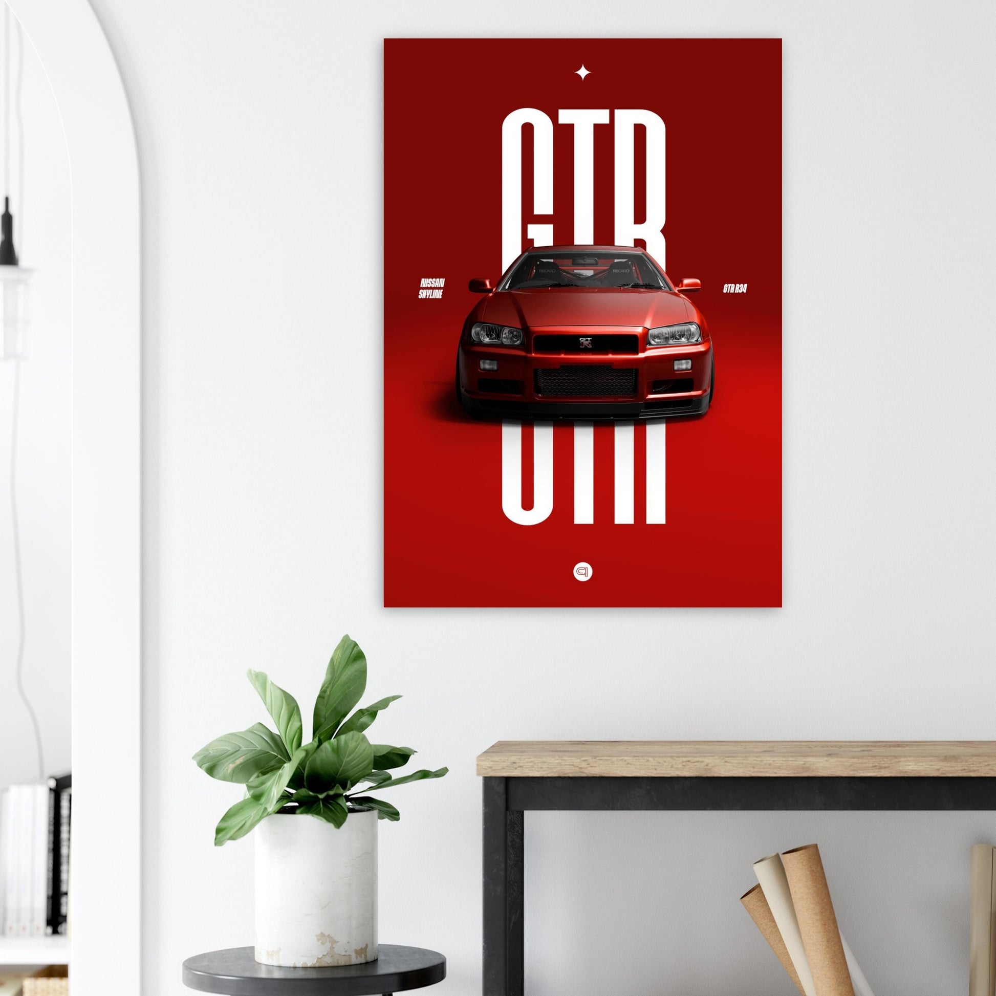 Car Poster - Nissan Skyline GTR R34 - Red