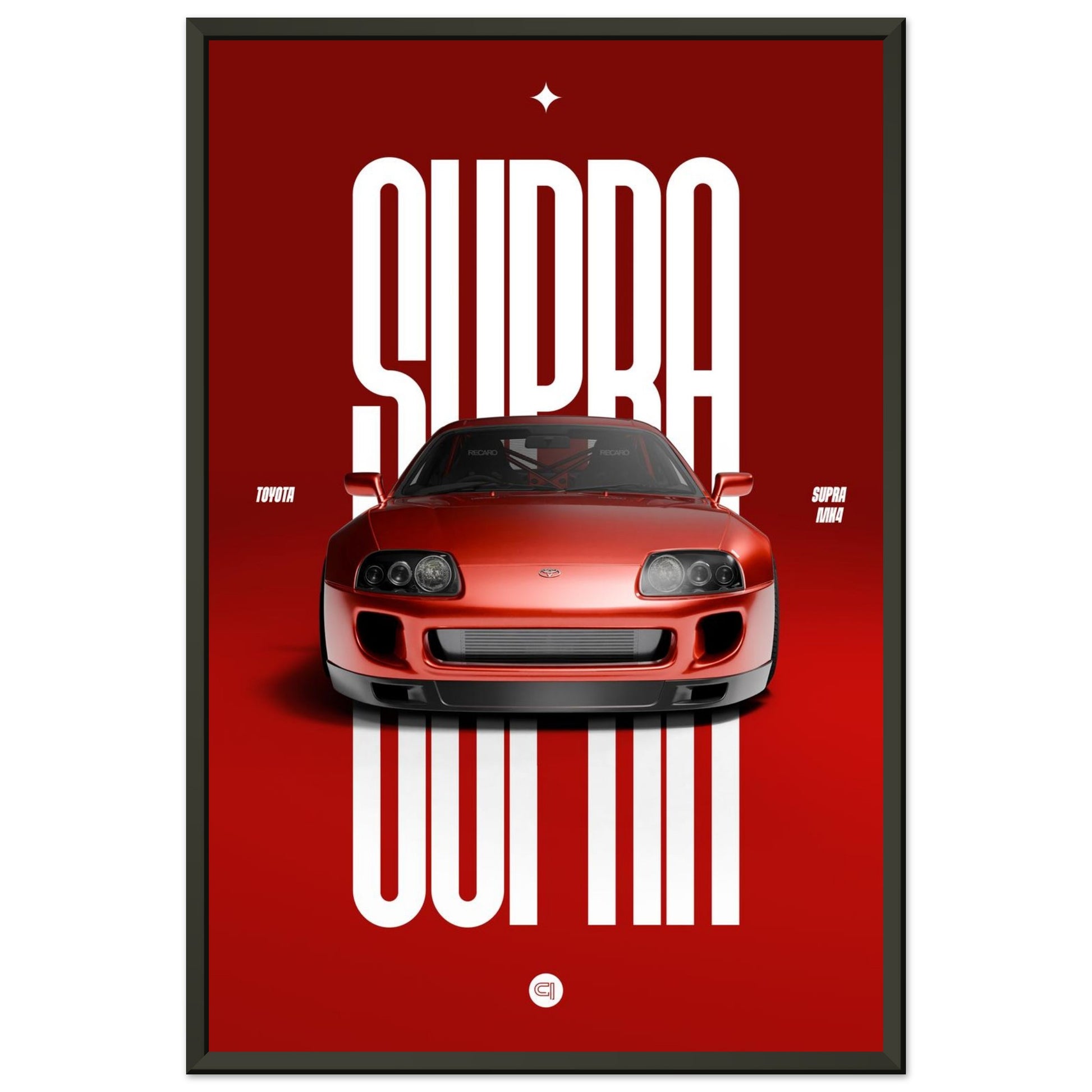 Framed Car Poster - Toyota Supra MK4 - Red