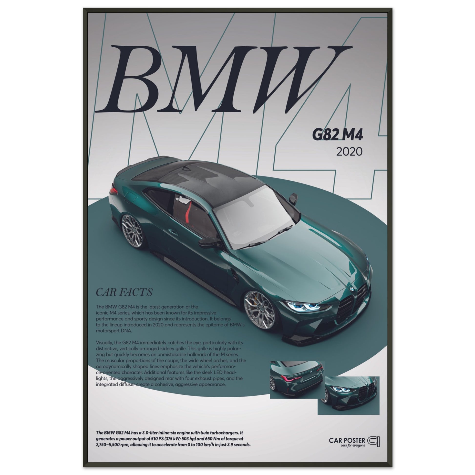 Framed Car Poster - BMW G82 M4 - Darkgreen