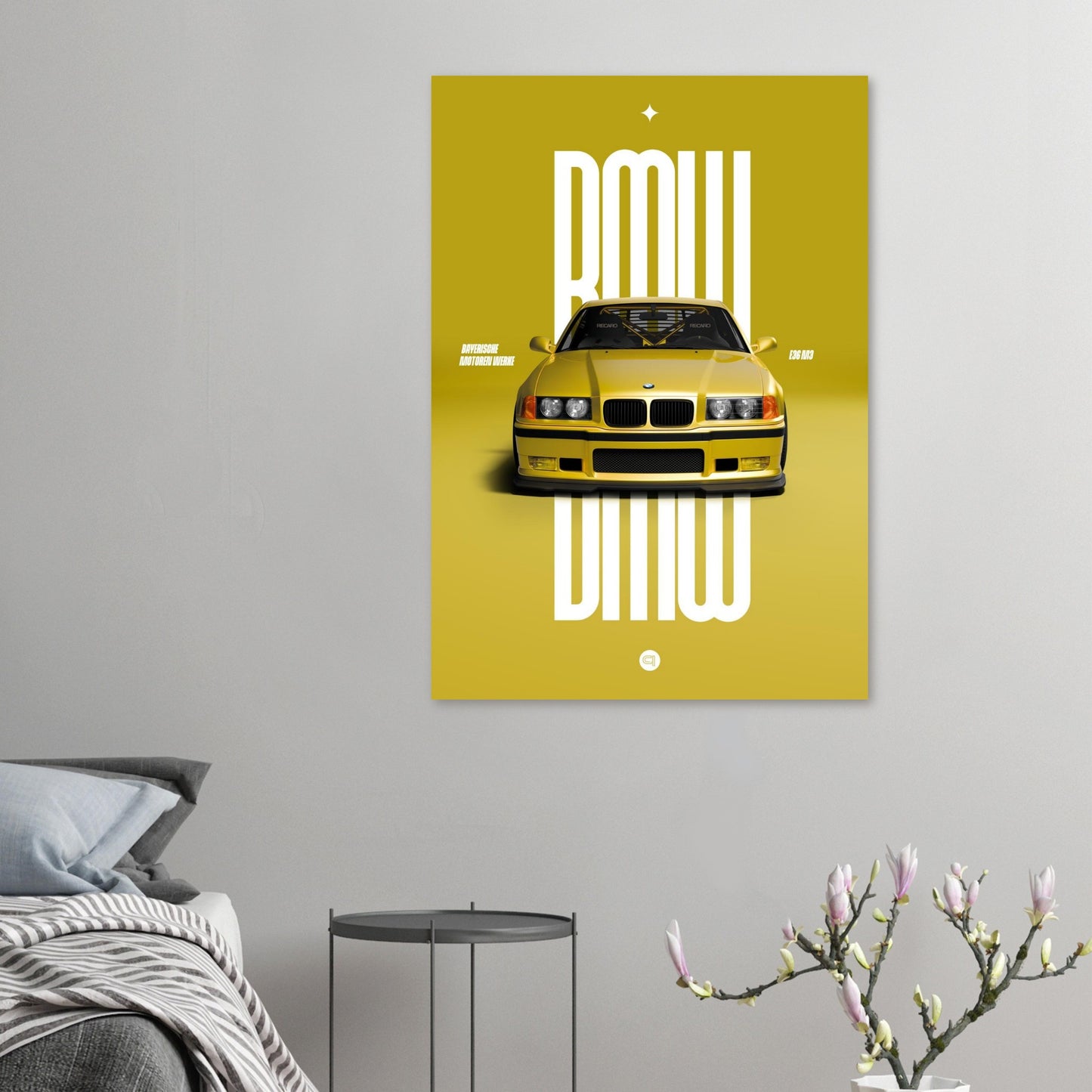 Car Poster - BMW E36 - Yellow