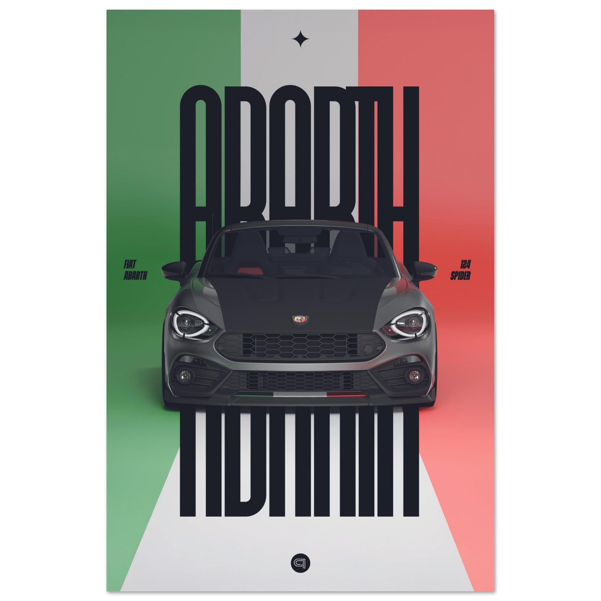 Car Poster - Fiat Abarth 124 Spider - Italy black typo