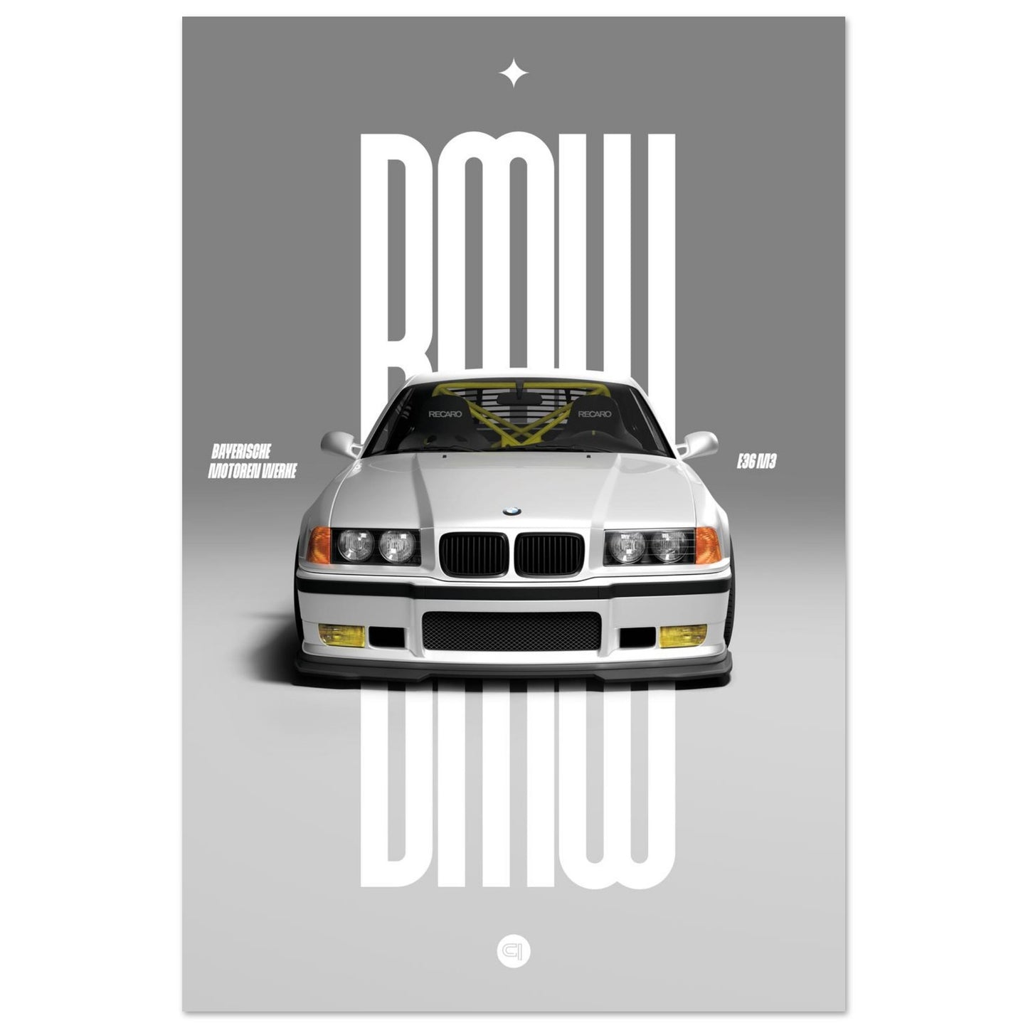 Car Poster - BMW E36 - White