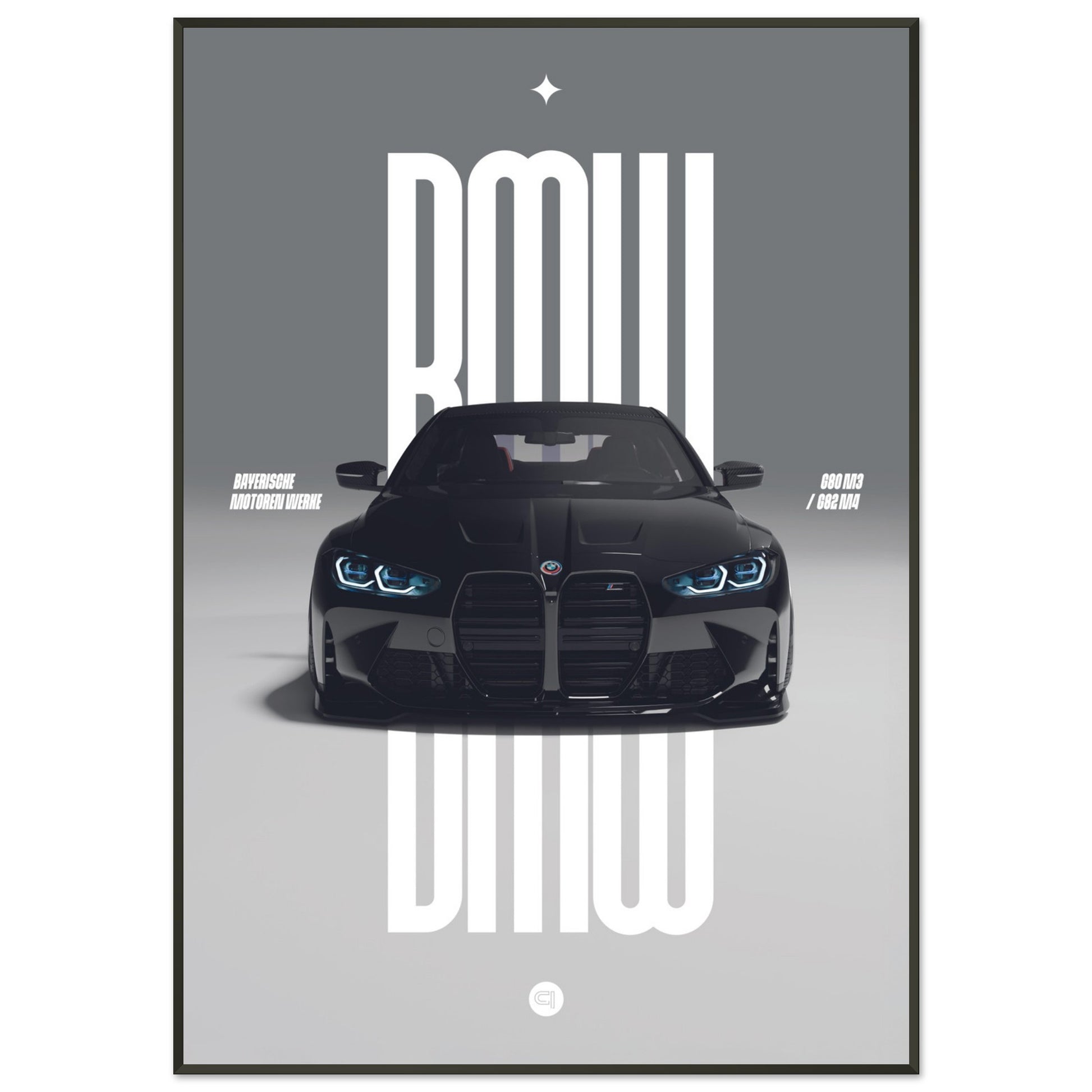 Framed Car Poster - BMW G80 M3 / G82 M4 Bumper - Black