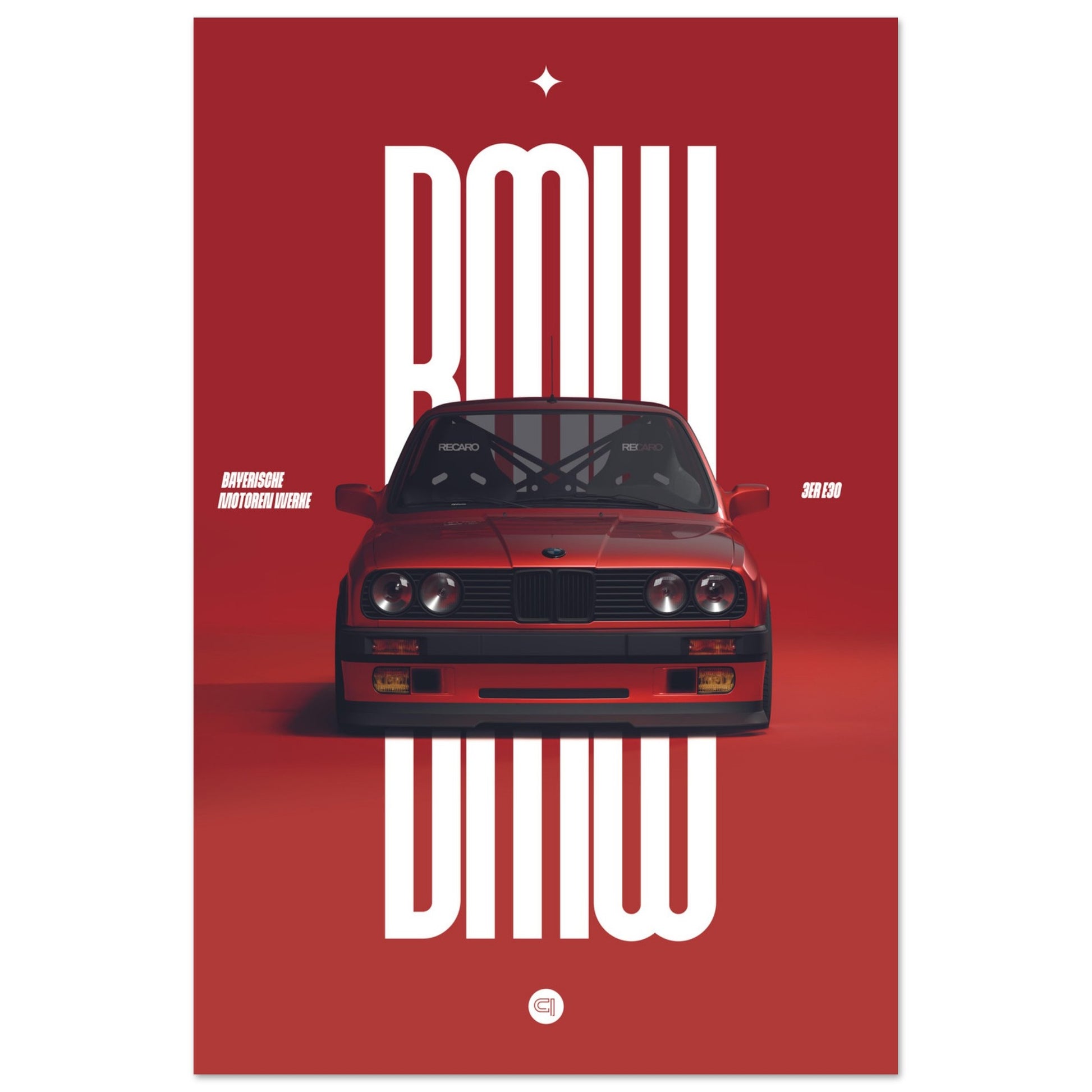 Car Poster - BMW E30 - Red
