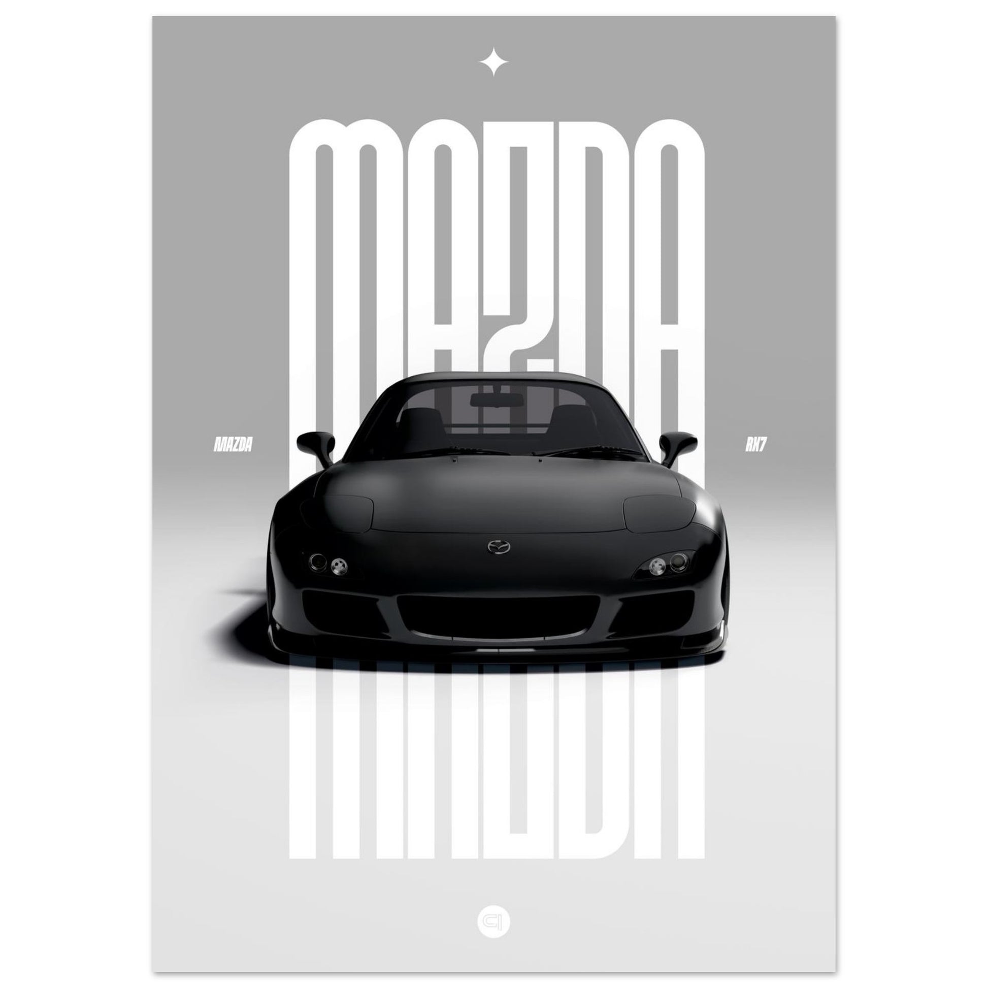 Car Poster - Mazda RX7 - Black