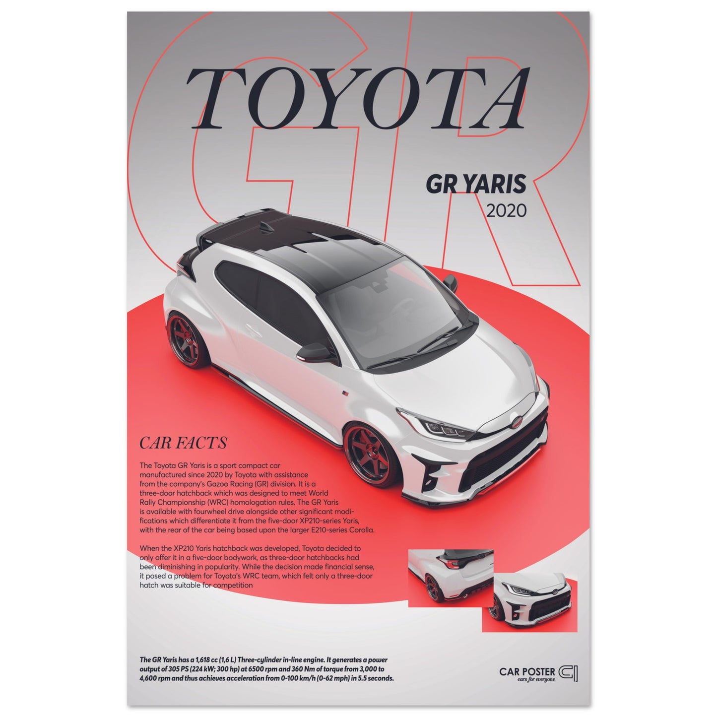 Car Poster - Toyota GR Yaris - White