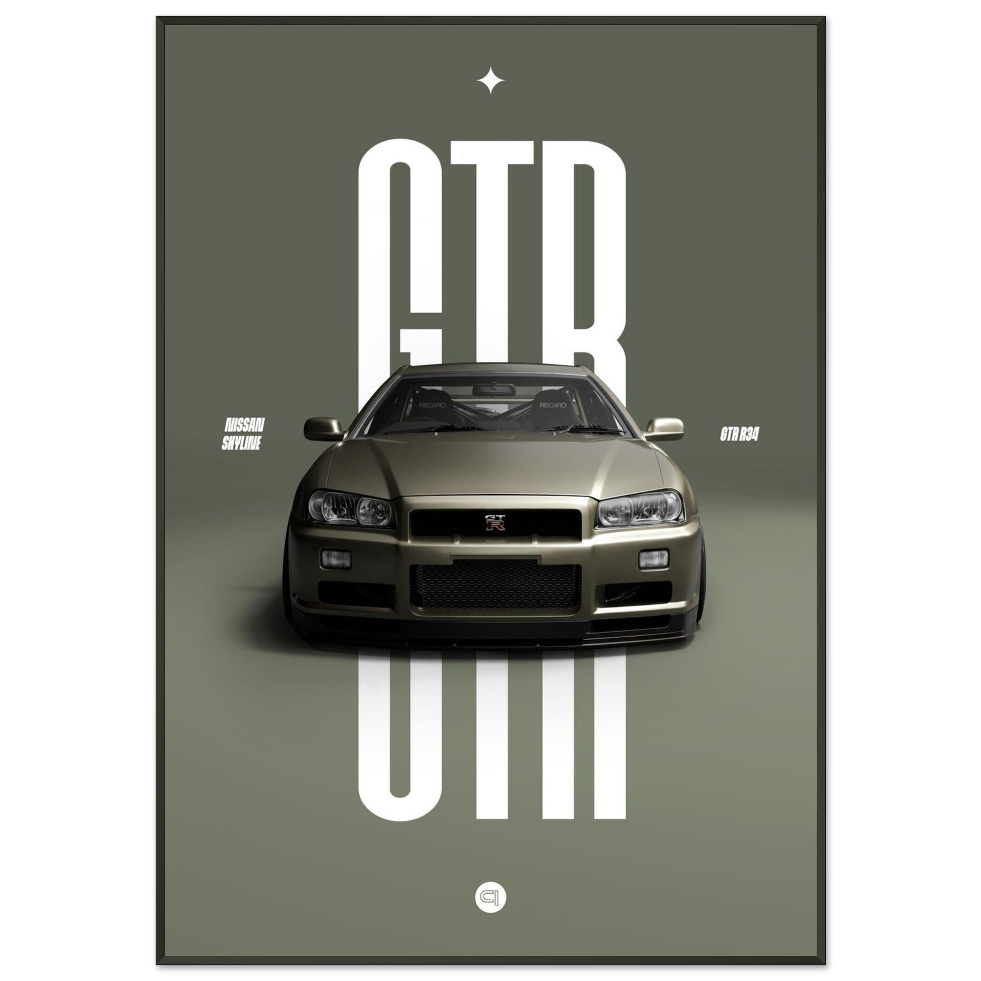 Framed Car Poster - Nissan Skyline GTR R34 - Millenium Jade