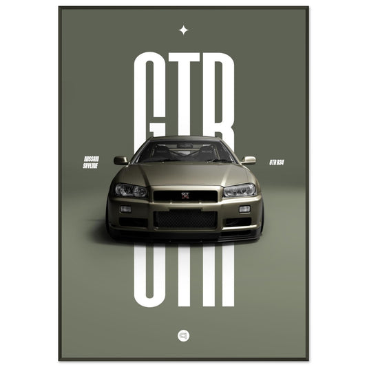 Framed Car Poster - Nissan Skyline GTR R34 - Millenium Jade