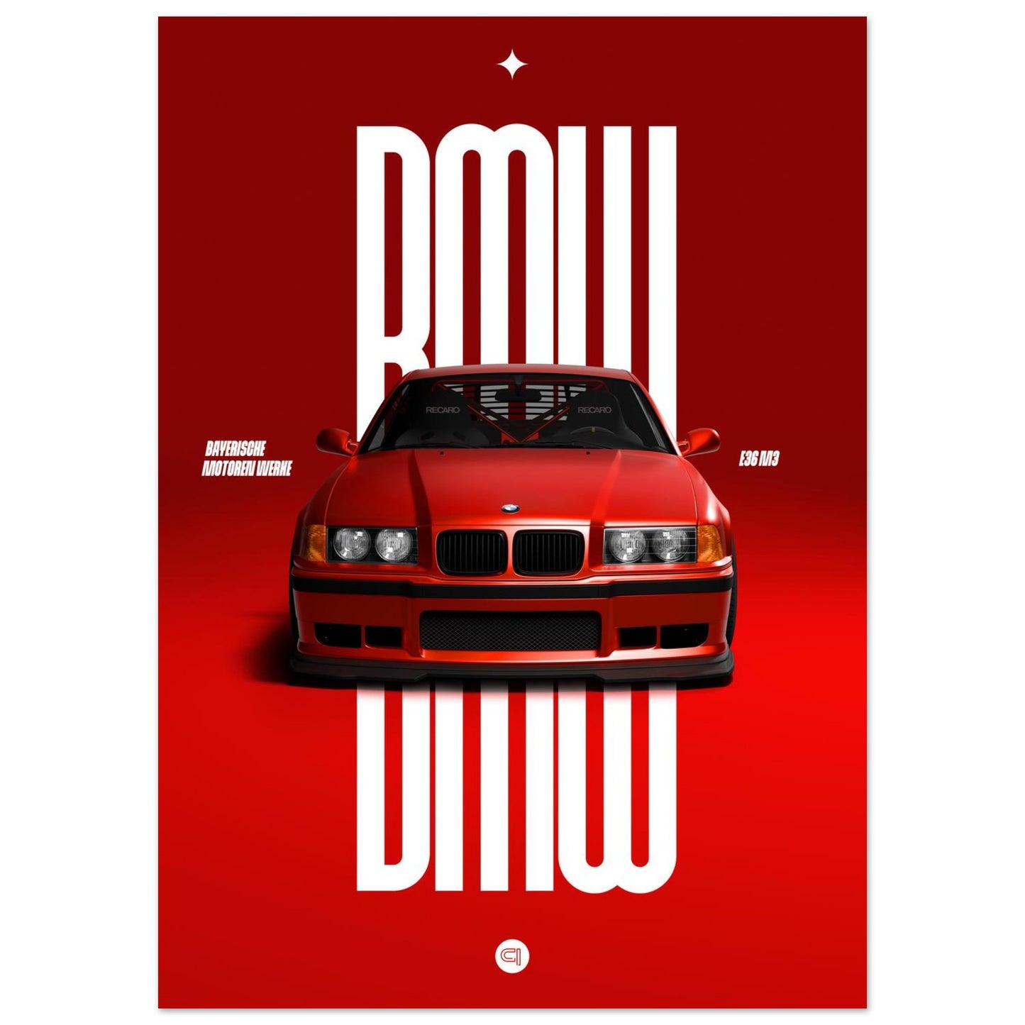 Car Poster - BMW E36 - Red