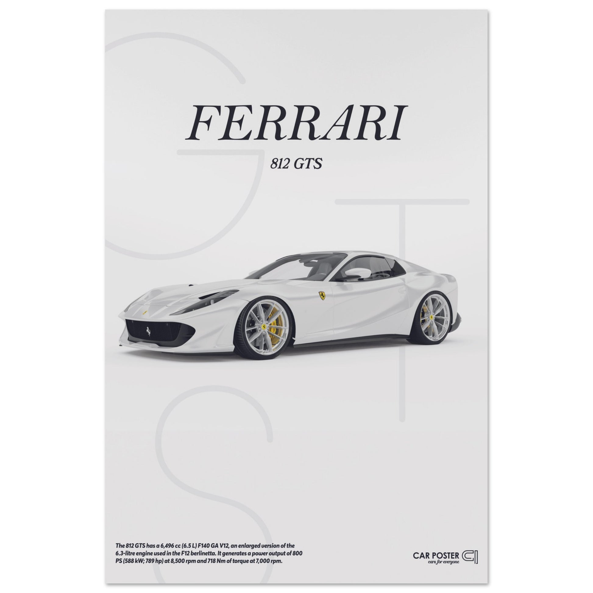 Car Poster - Ferrari 812 GTS Letters - White