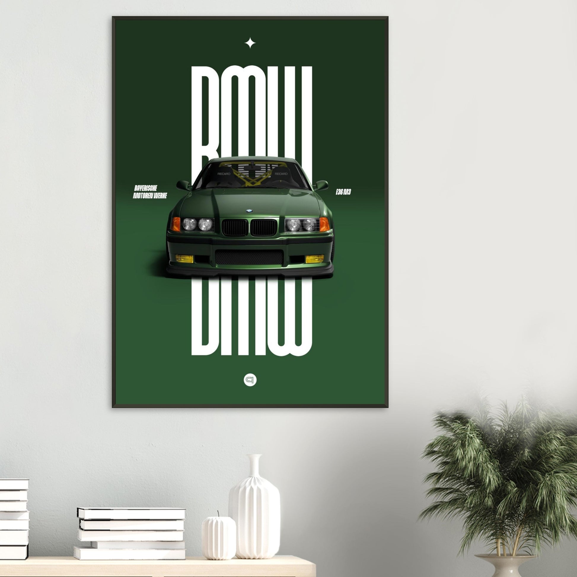 Framed Car Poster - BMW E36 - Green