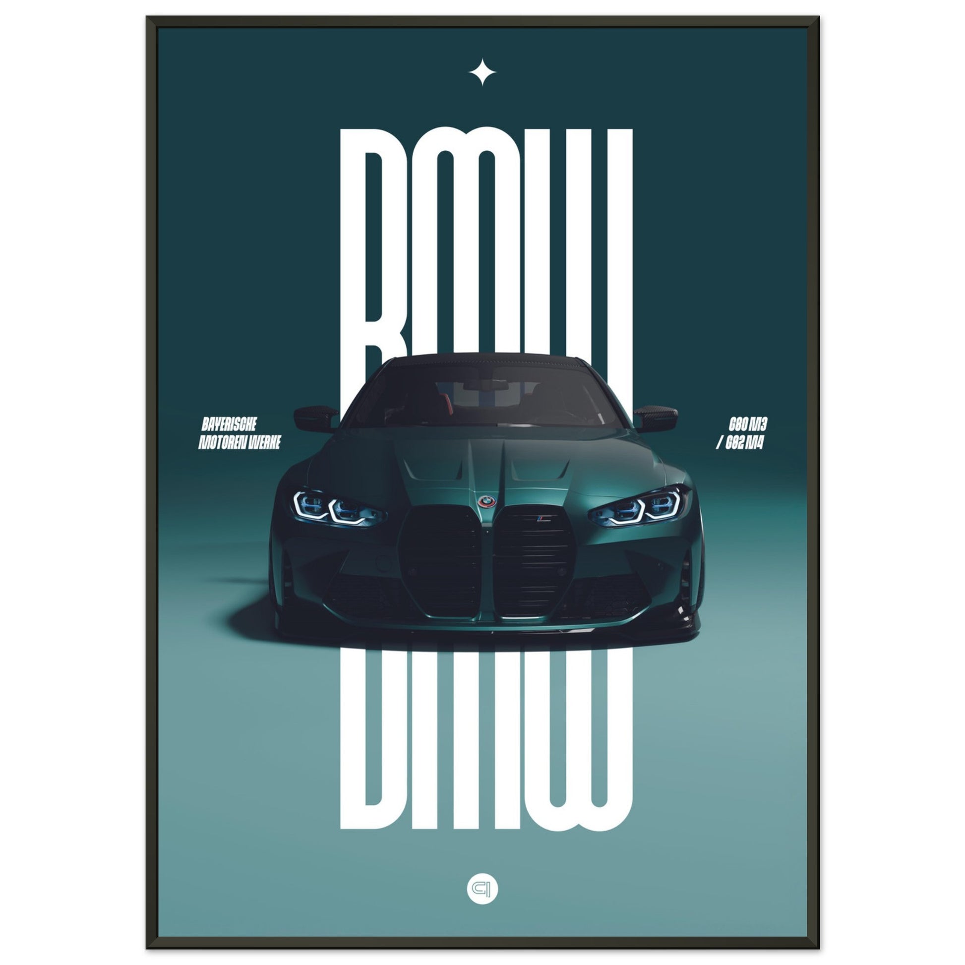 Framed Car Poster - BMW G80 M3 / G82 M4 Bumper - Darkgreen