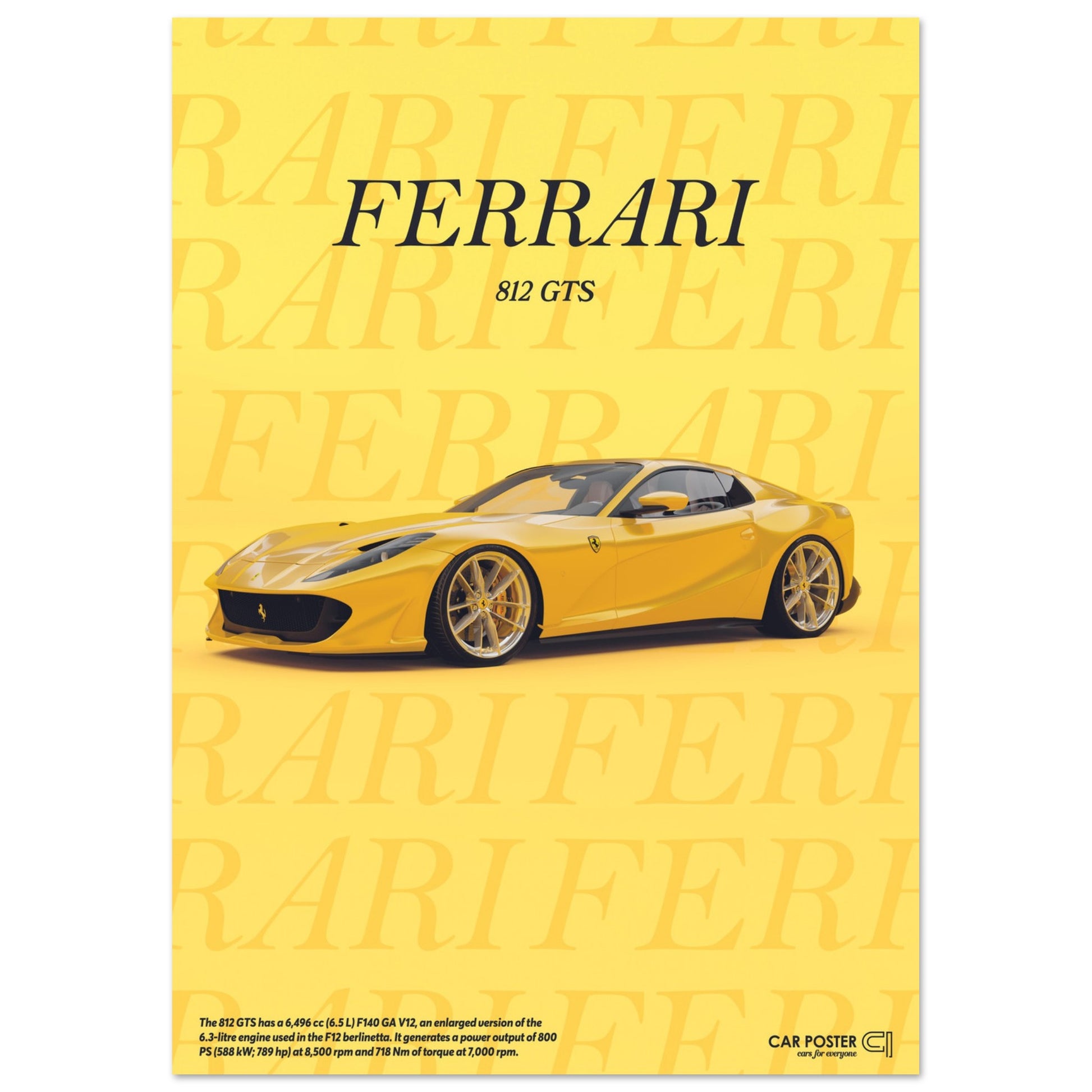 Car Poster - Ferrari 812 GTS Typography - Yellow