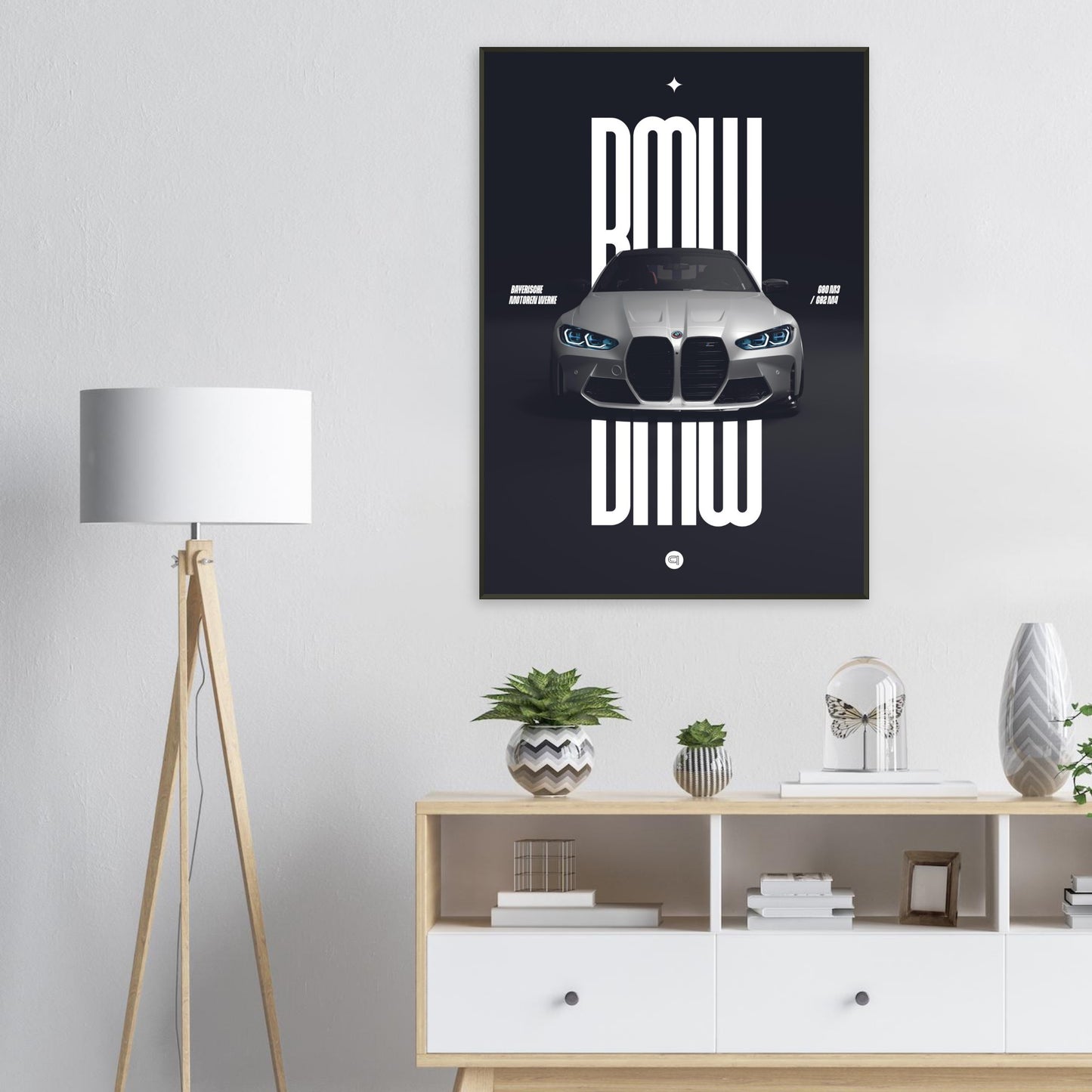 Framed Car Poster - BMW G80 M3 / G82 M4 Bumper - White