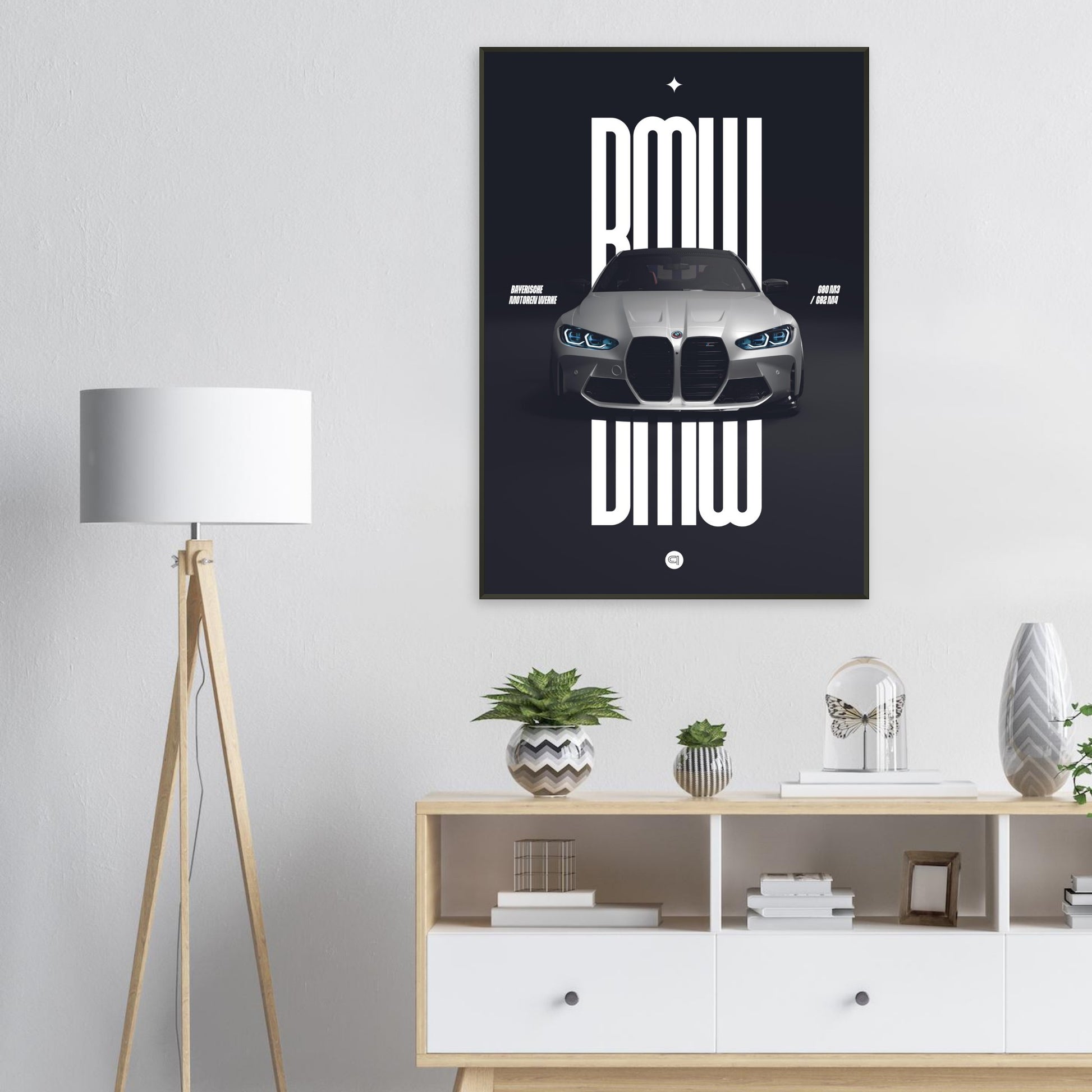 Framed Car Poster - BMW G80 M3 / G82 M4 Bumper - White