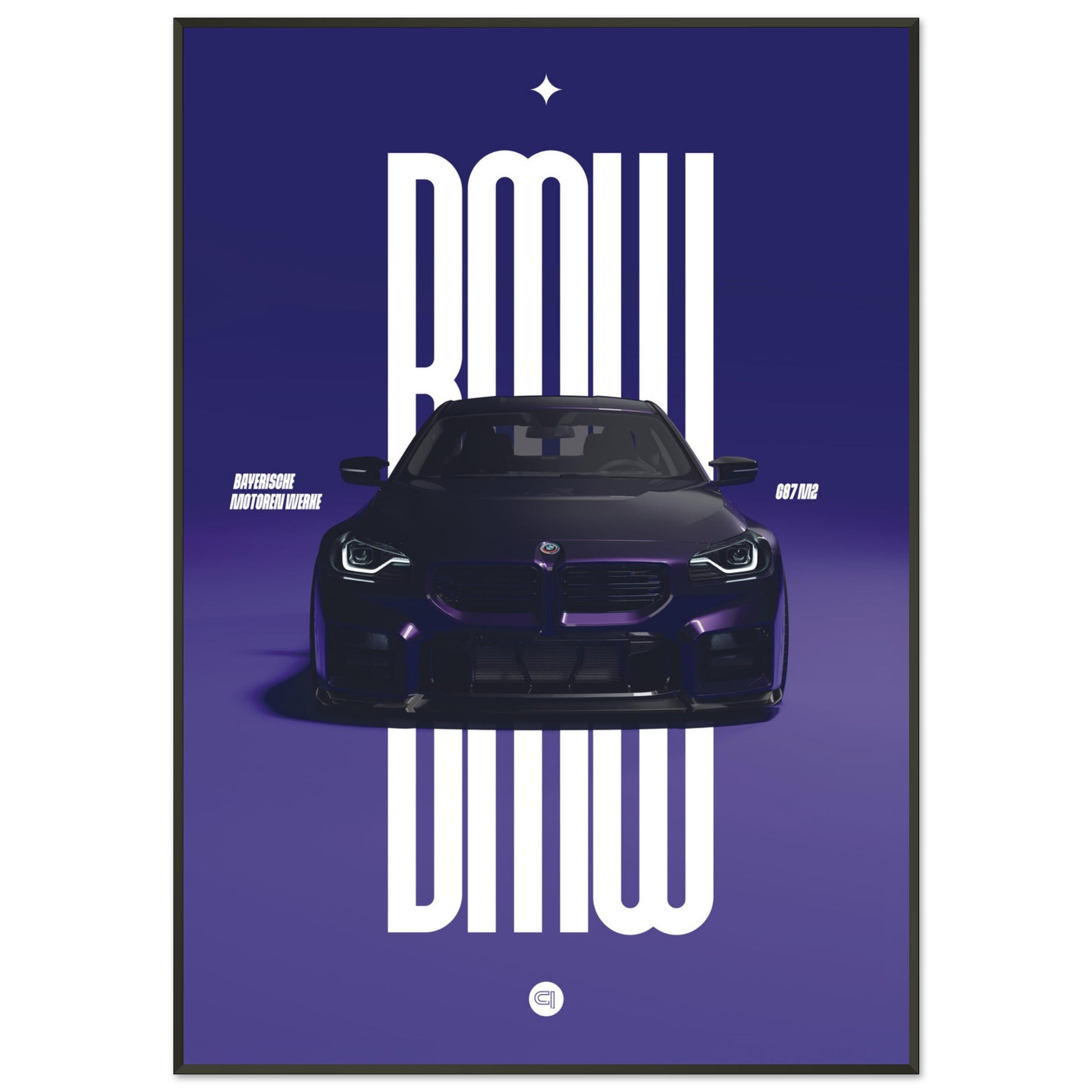 Framed Car Poster - BMW G87 M2 - Purble