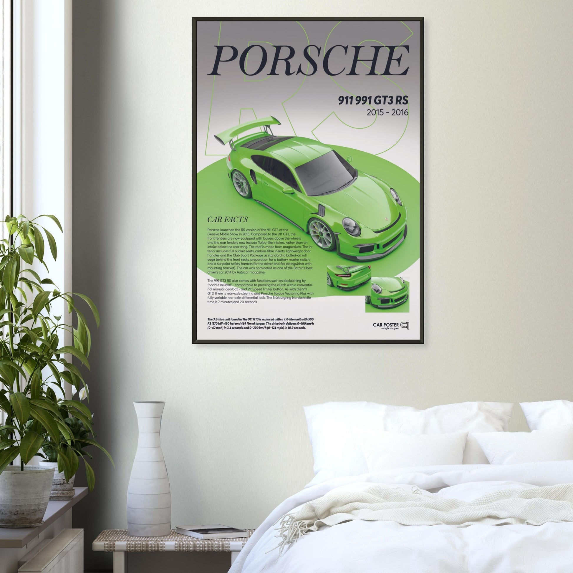 Framed Car Poster - Porsche 911 991 GT3 RS - Lizard Green