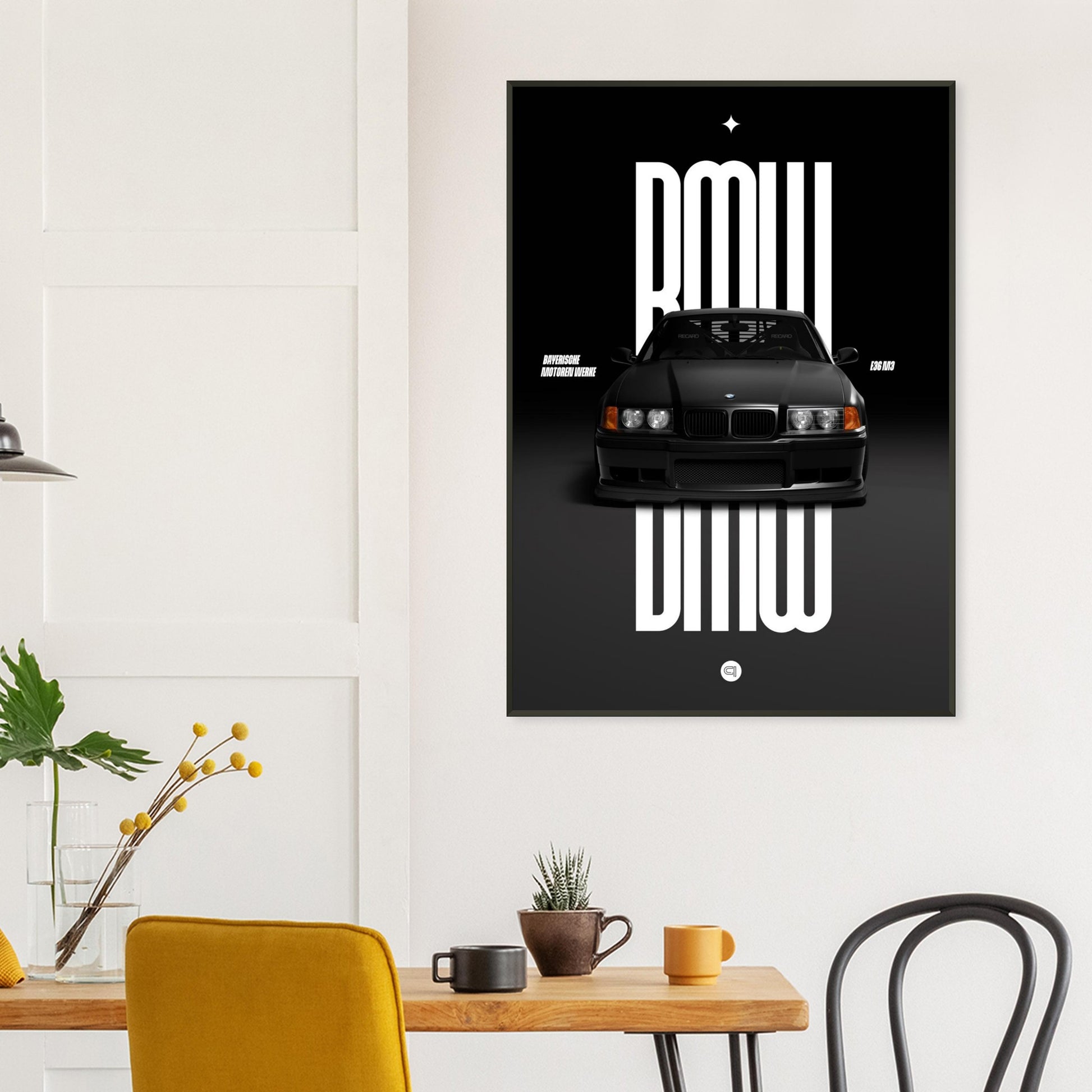 Framed Car Poster - BMW E36 - Black