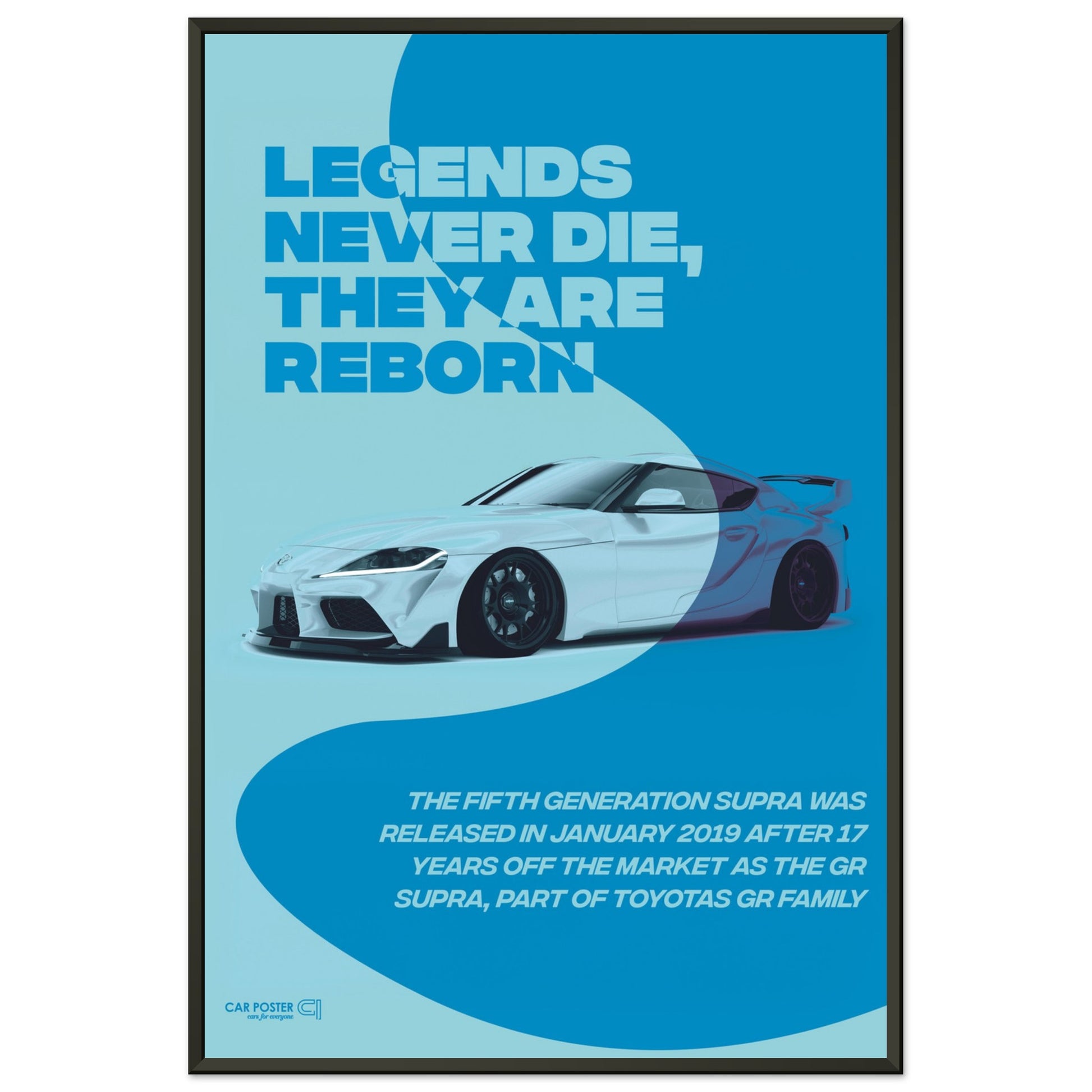 Framed Car Poster - Toyota GR Supra Legend - Blue