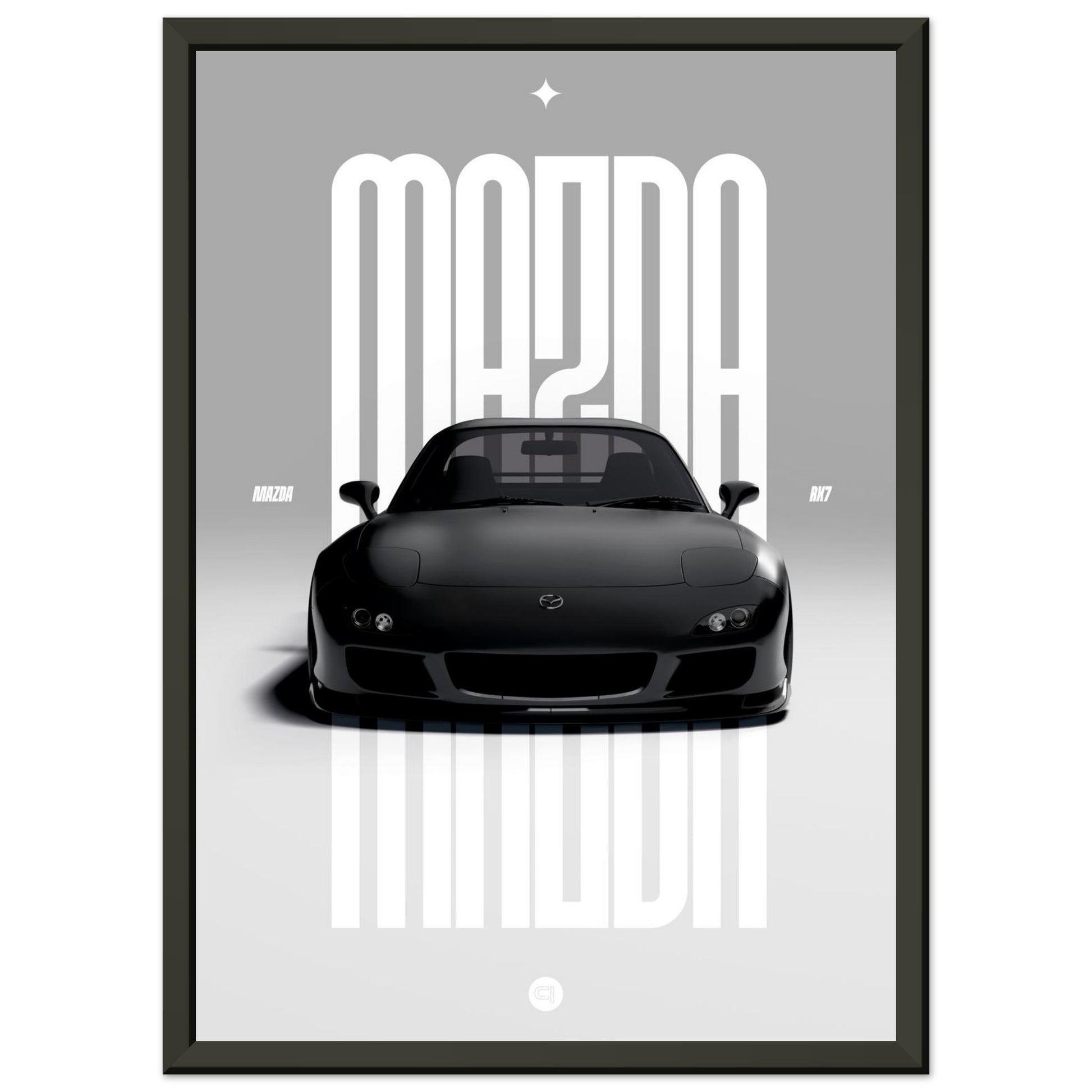 Framed Car Poster - Mazda RX7 - Black