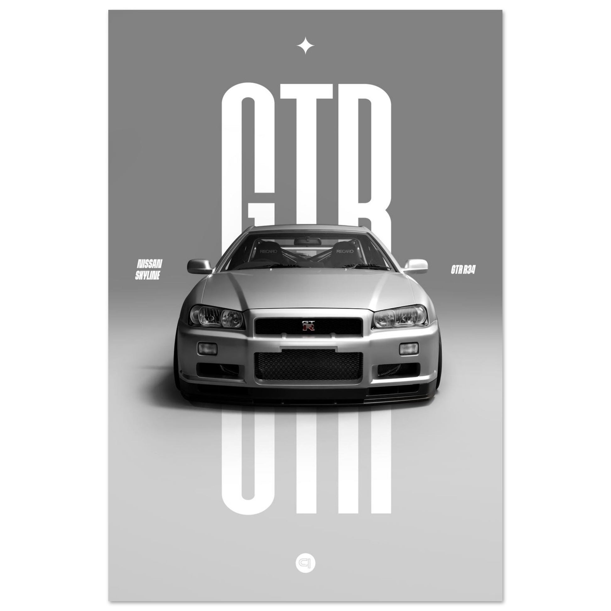 Car Poster - Nissan Skyline GTR R34 - White