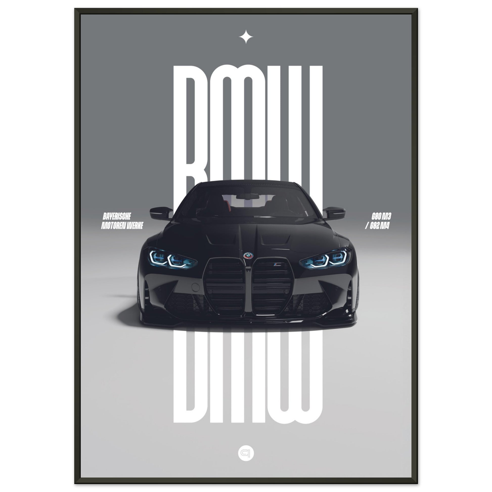 Framed Car Poster - BMW G80 M3 / G82 M4 Bumper - Black