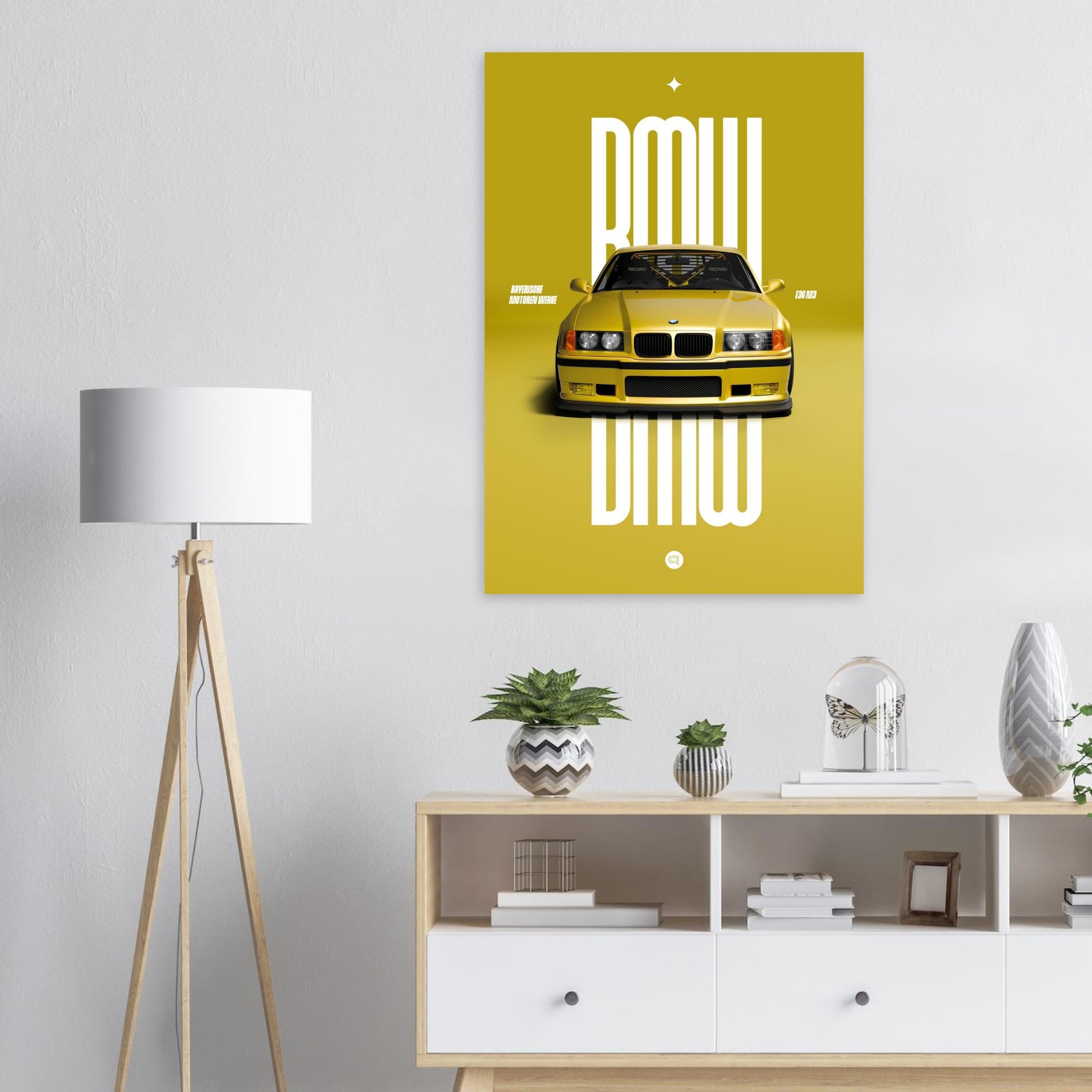 Car Poster - BMW E36 - Yellow