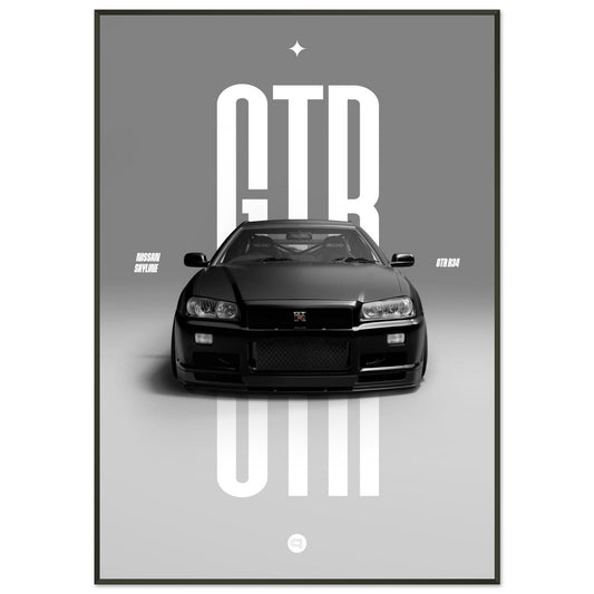 Framed Car Poster - Nissan Skyline GTR R34 - Black