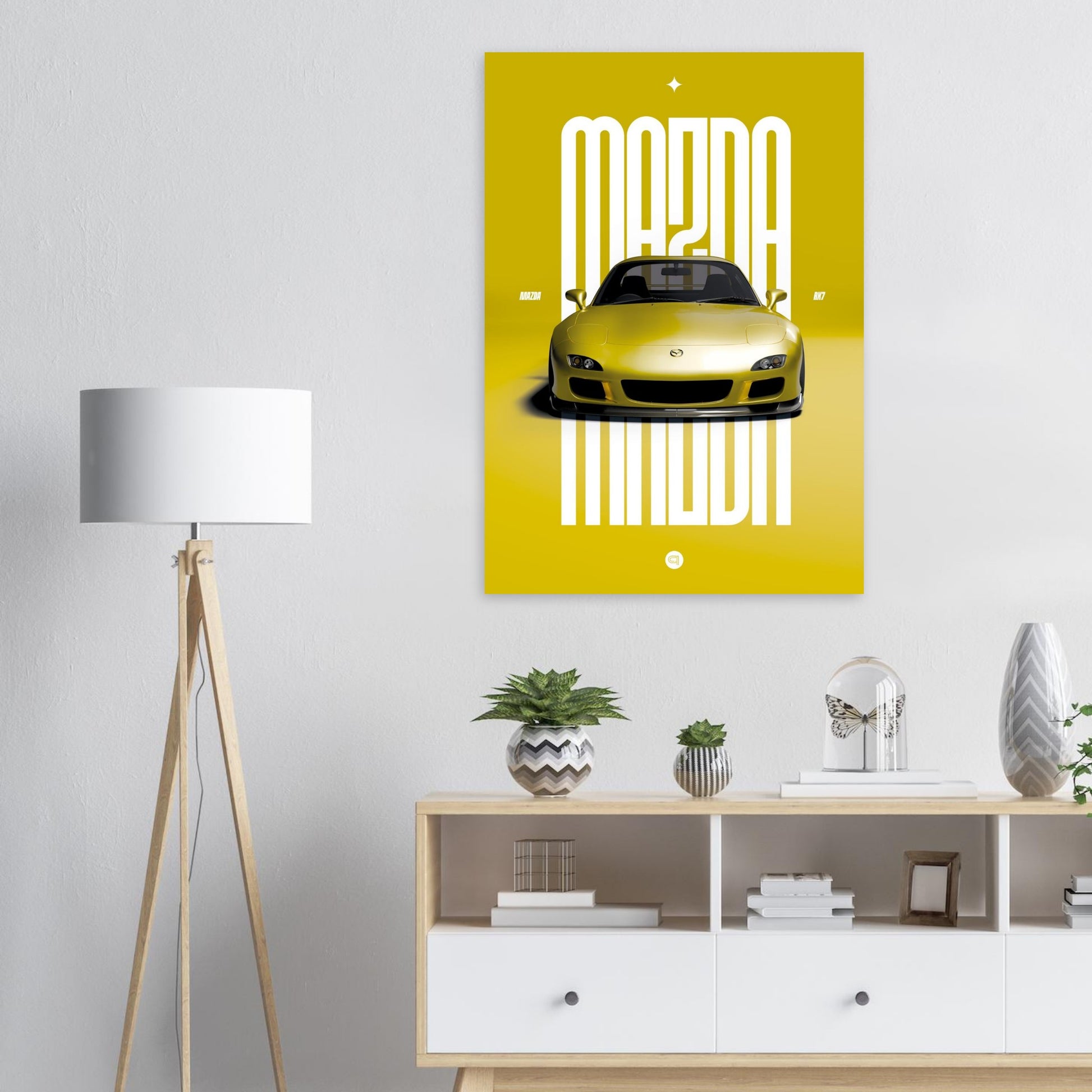 Car Poster - Mazda RX7 - Yellow