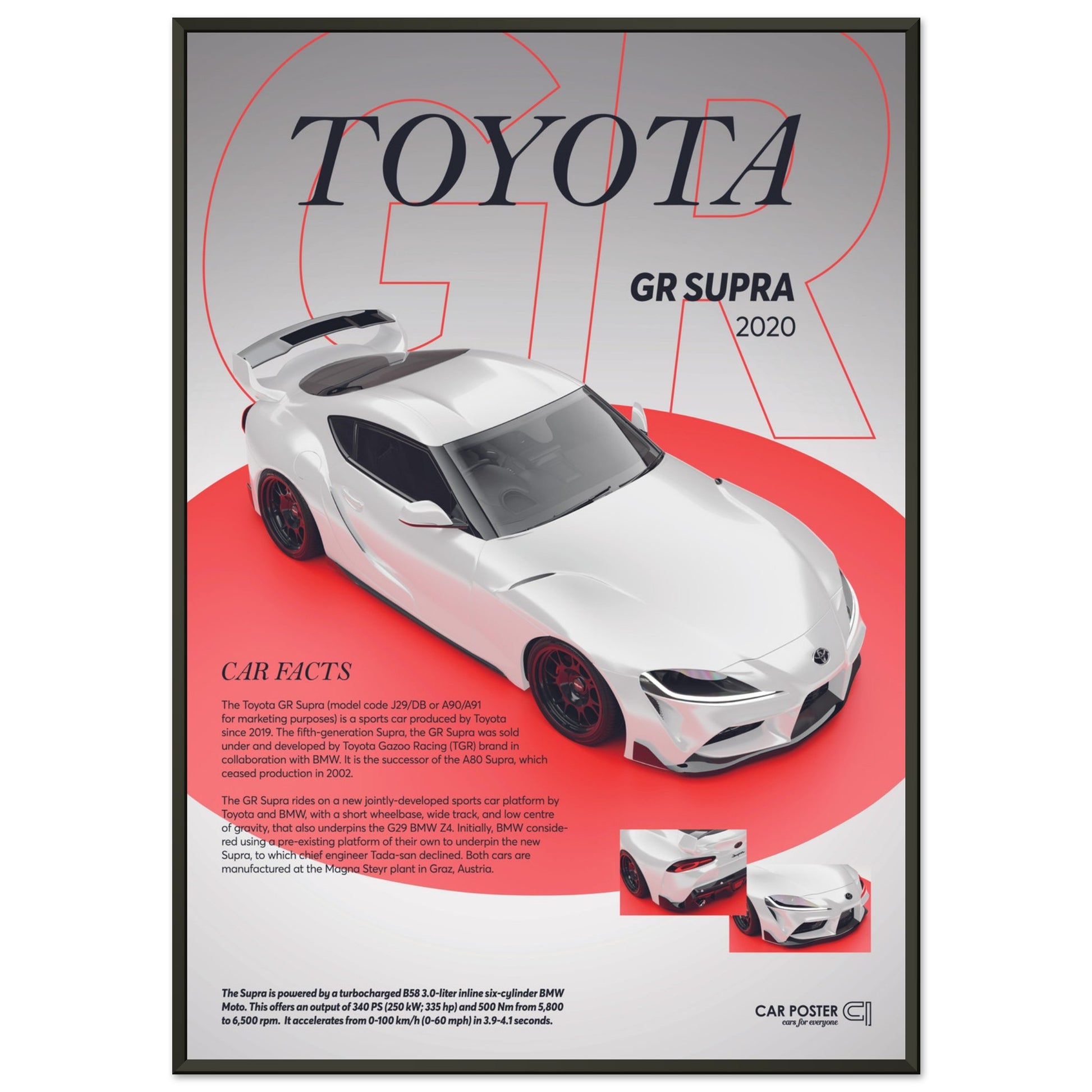 Framed Car Poster - Toyota GR Supra - White