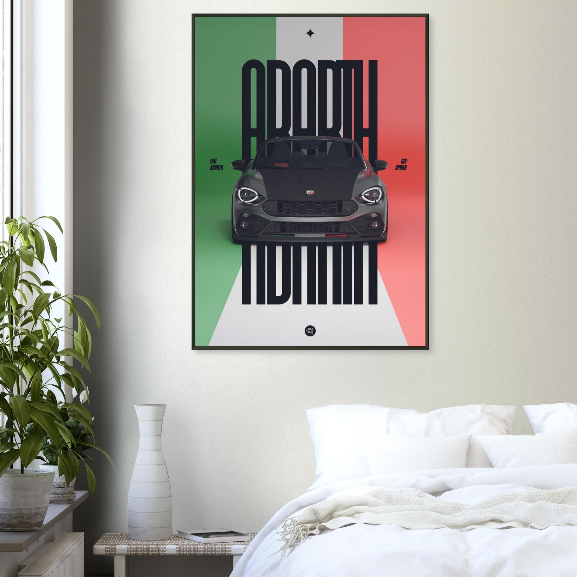 Framed Car Poster - Fiat Abarth 124 Spider - Italy black typo