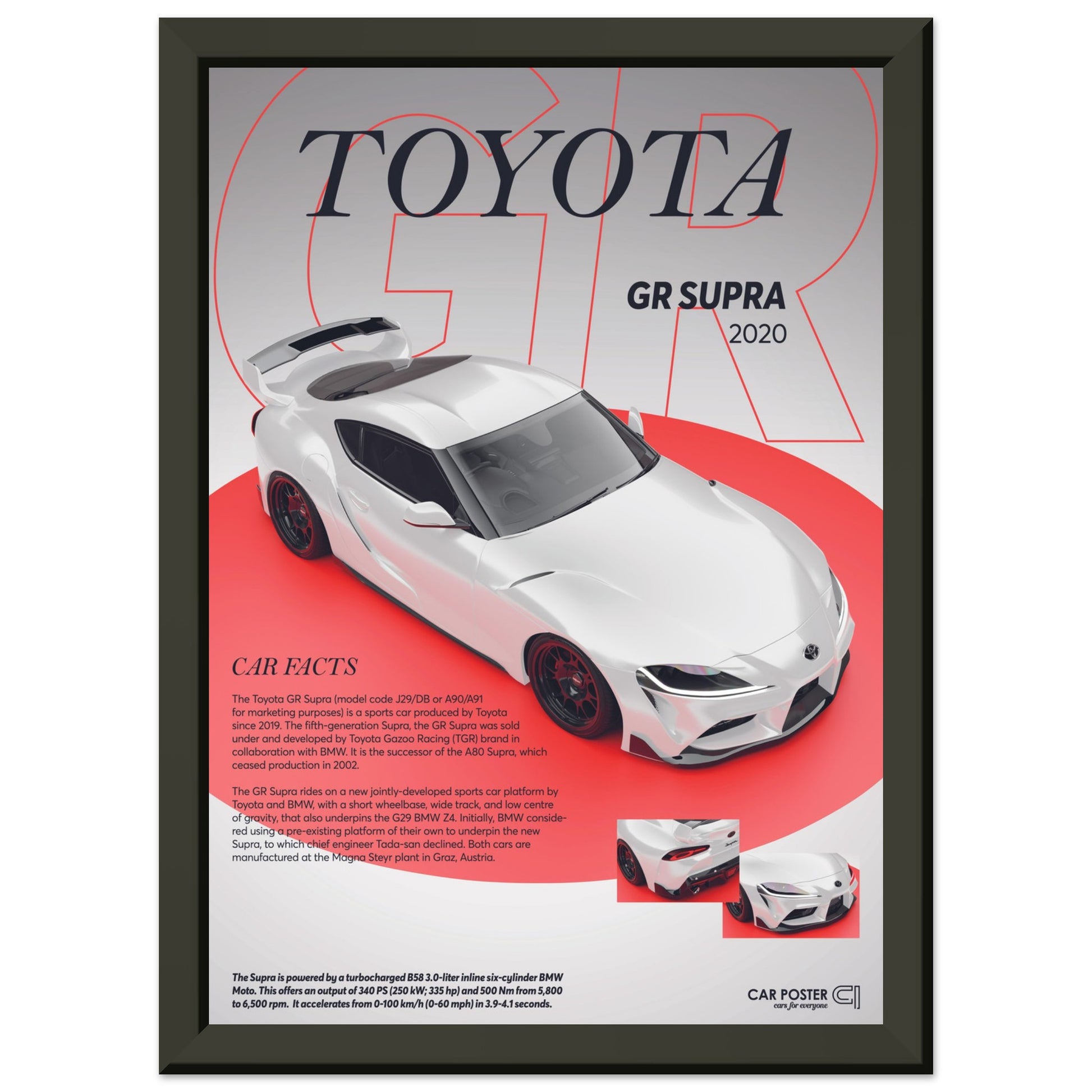 Framed Car Poster - Toyota GR Supra - White