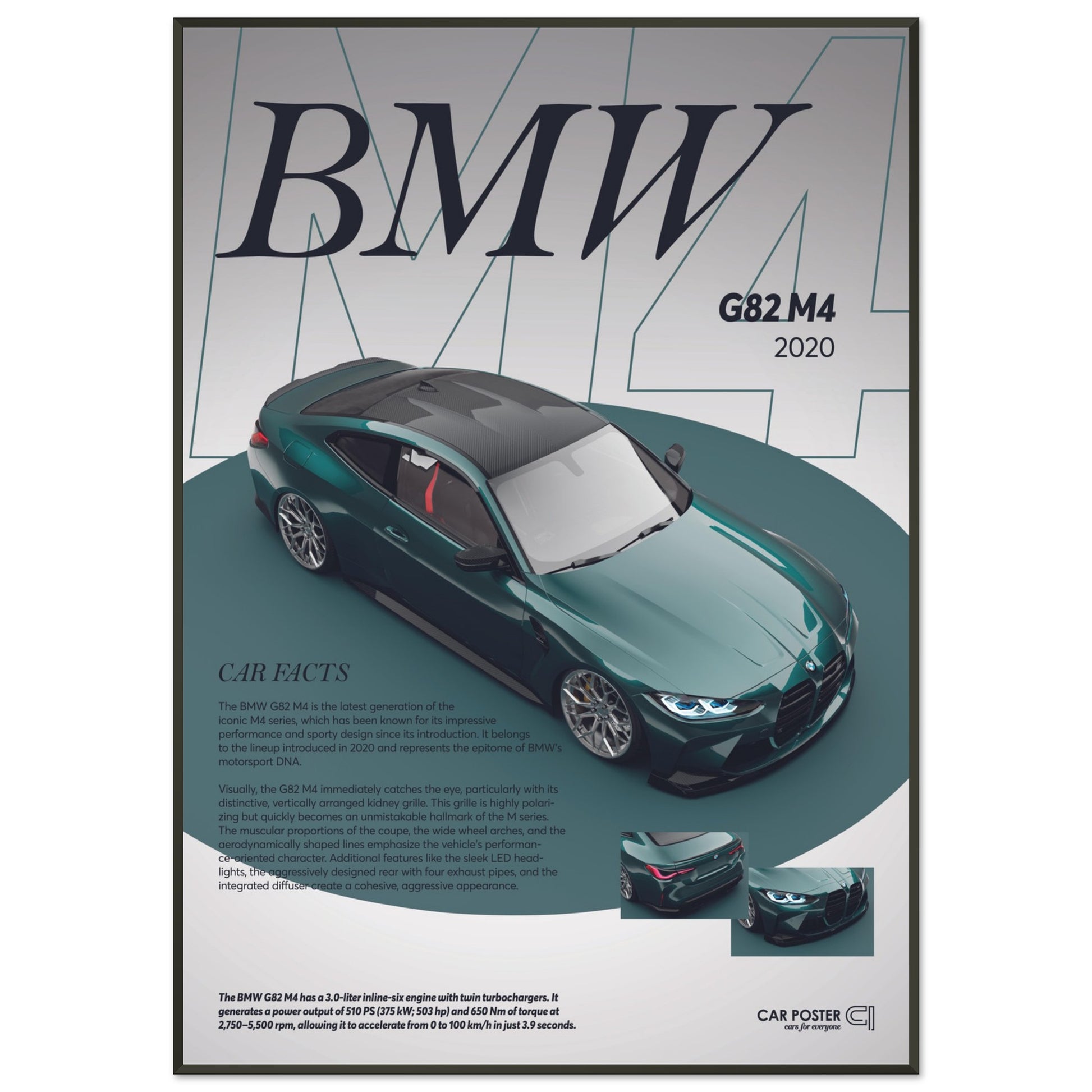 Framed Car Poster - BMW G82 M4 - Darkgreen