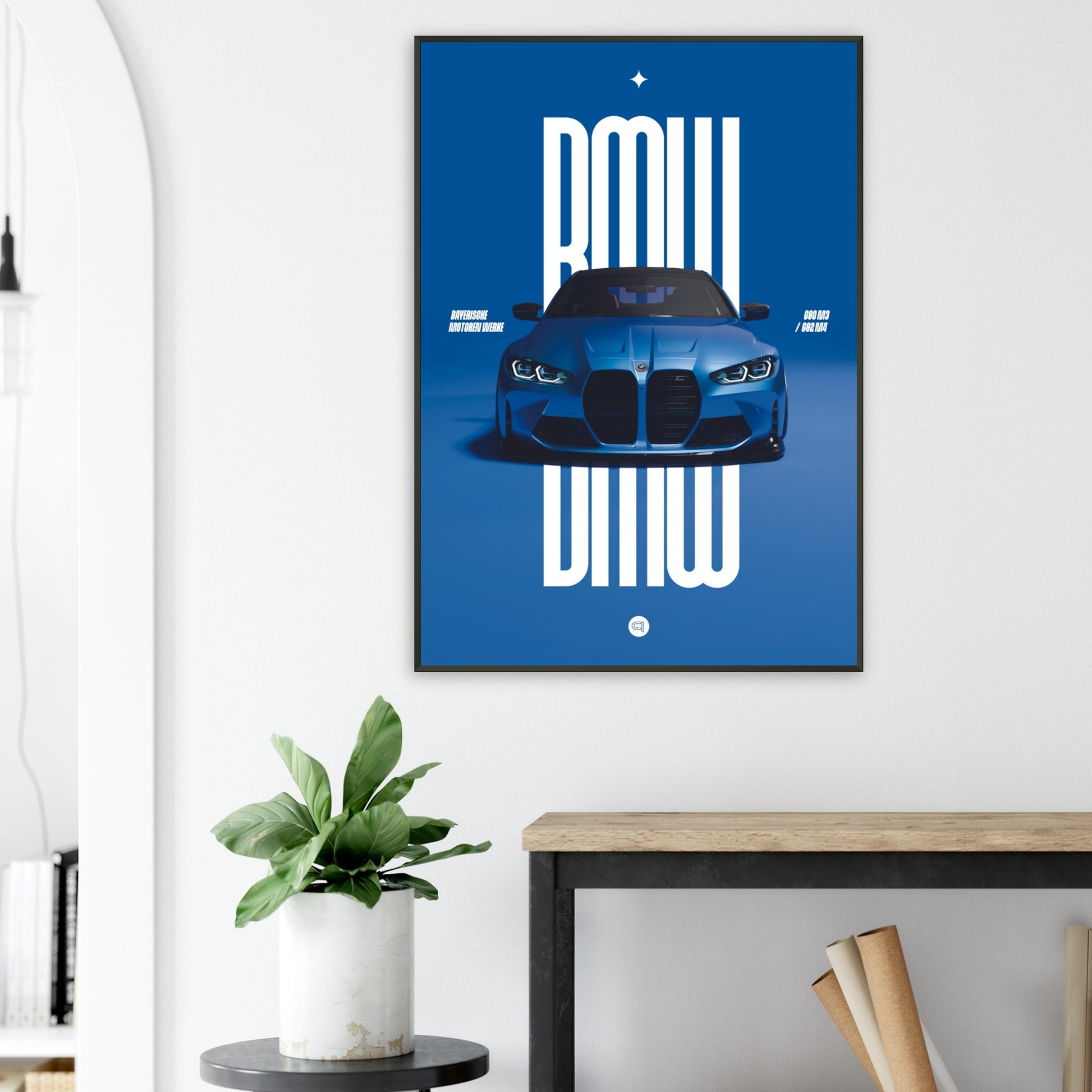 Framed Car Poster - BMW G80 M3 / G82 M4 Bumper - Blue