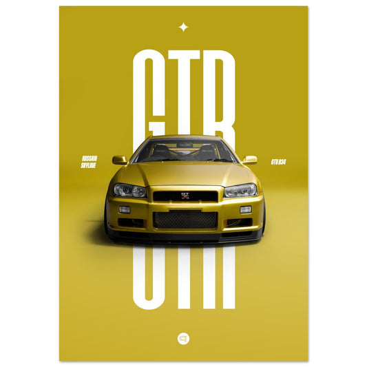 Car Poster - Nissan Skyline GTR R34 - Yellow