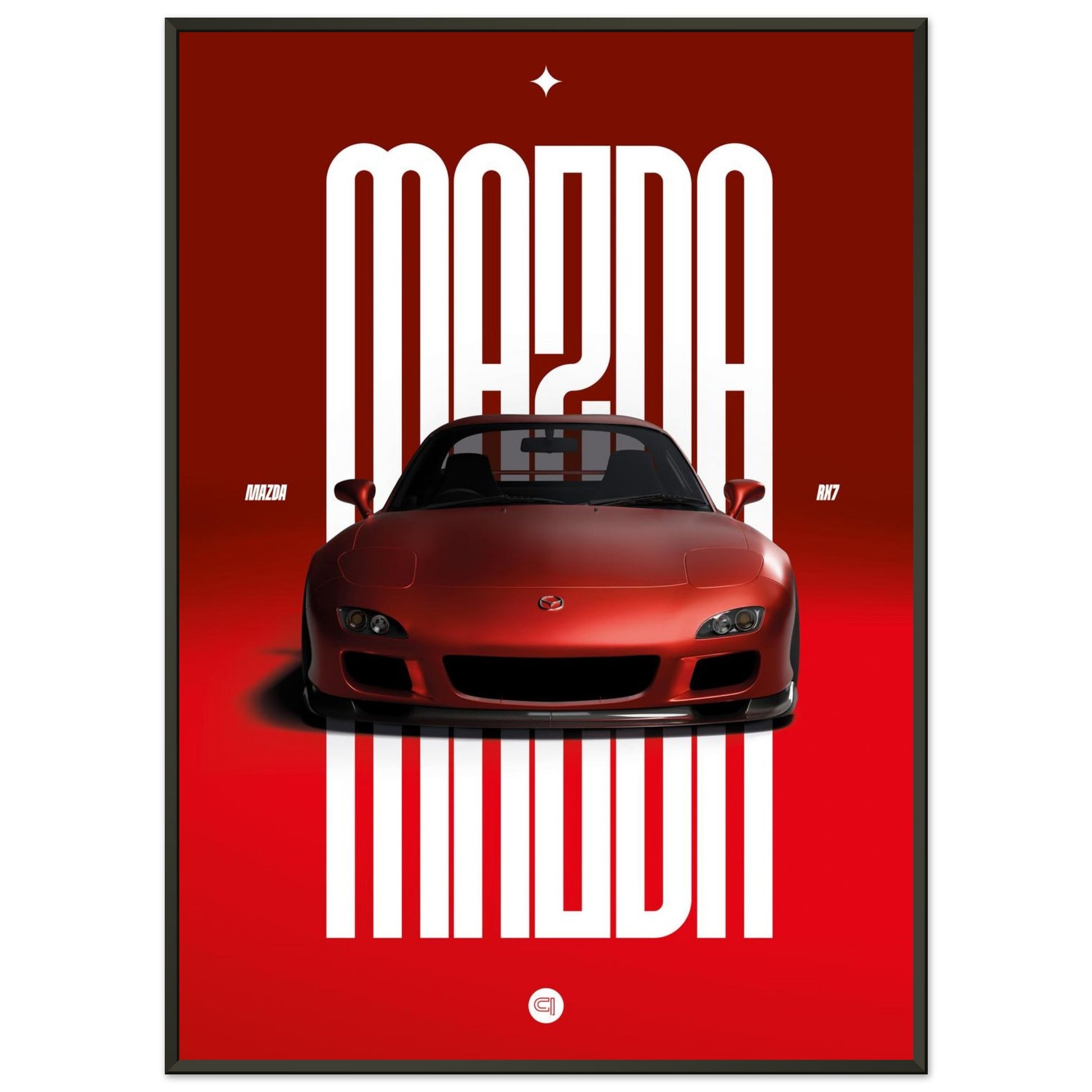 Framed Car Poster - Mazda RX7 - Red