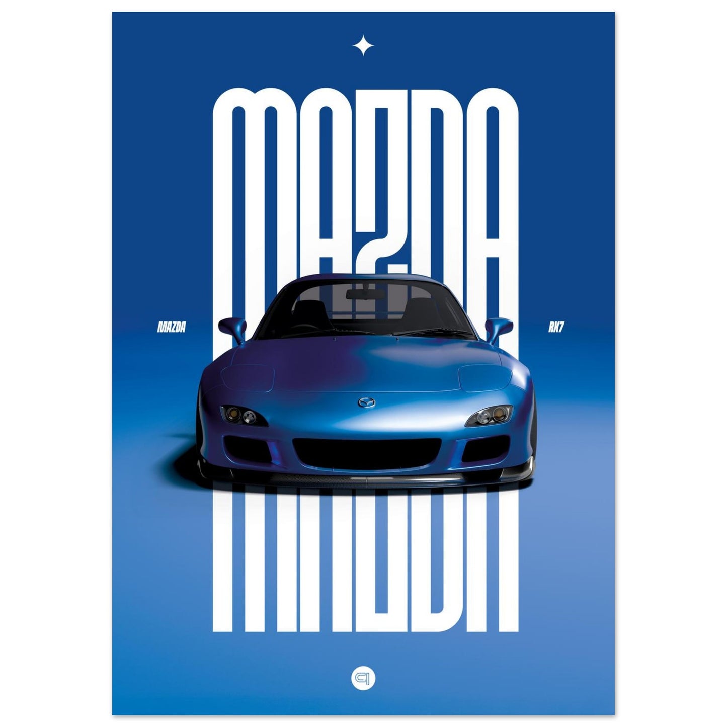 Car Poster - Mazda RX7 - Blue