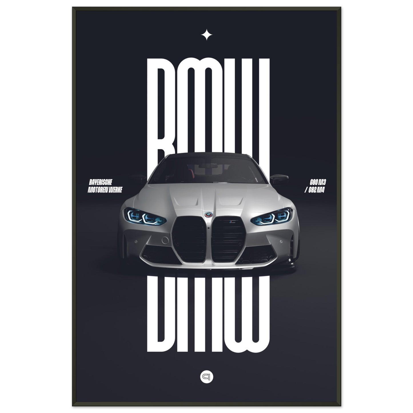Framed Car Poster - BMW G80 M3 / G82 M4 Bumper - White