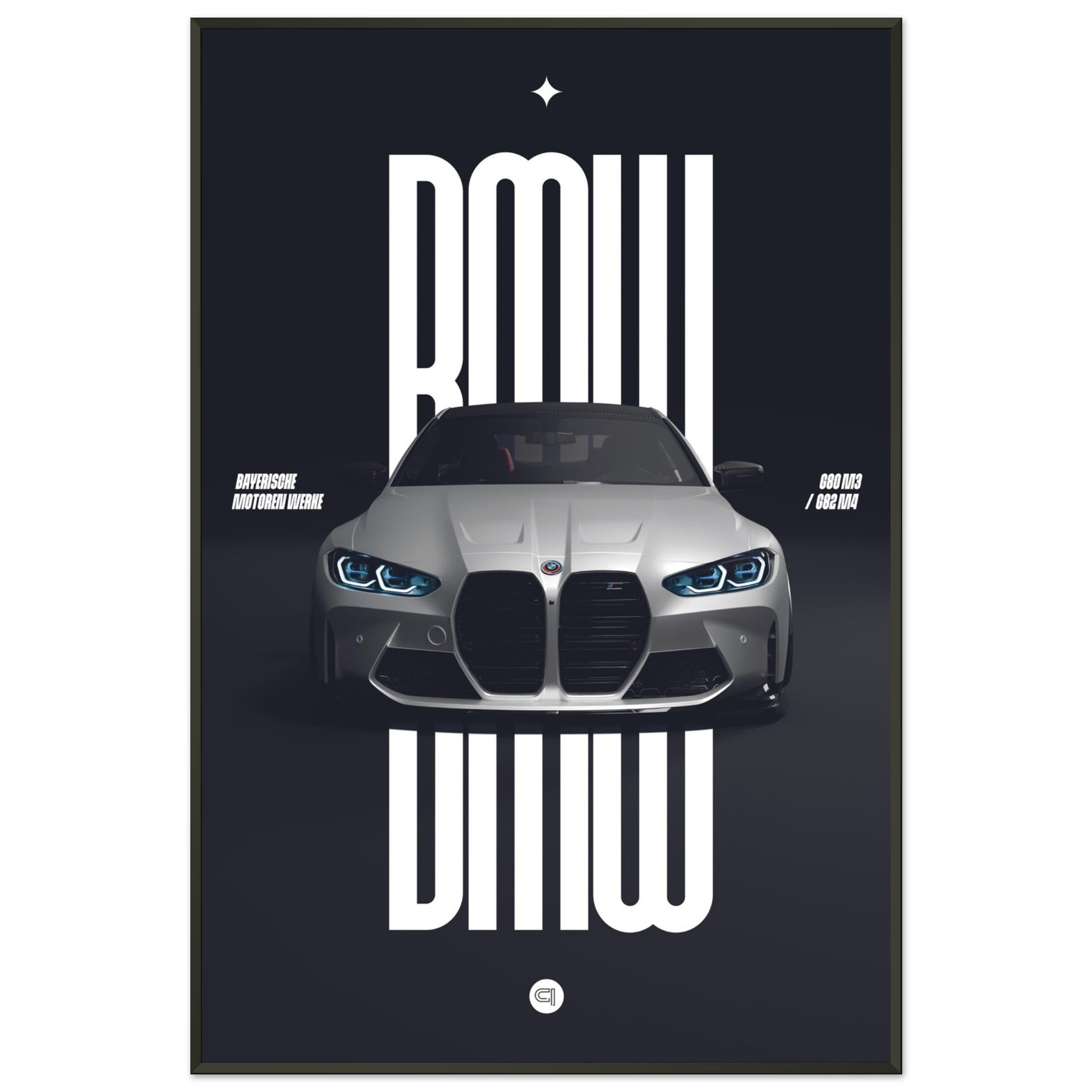 Framed Car Poster - BMW G80 M3 / G82 M4 Bumper - White
